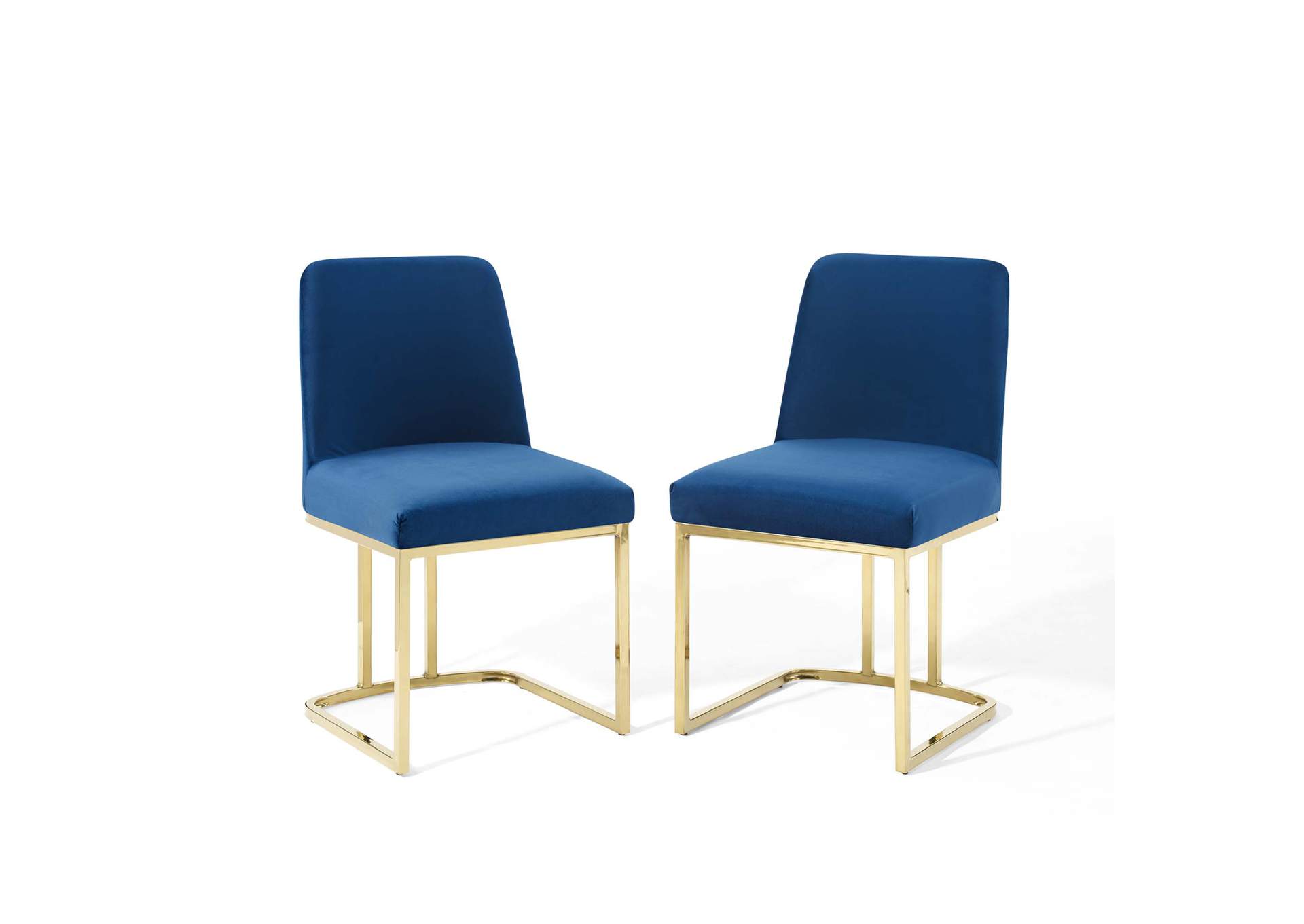 Gold Navy Amplify Sled Base Performance Velvet Dining Chairs - [Set of 2],Modway
