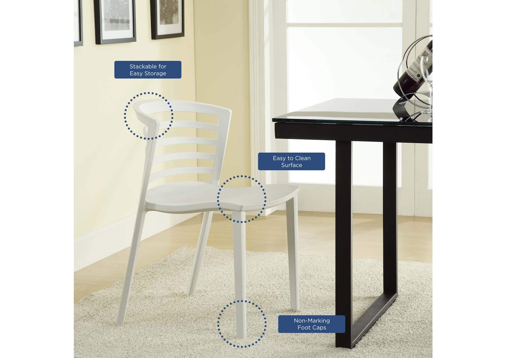 White Curvy Dining Side Chair,Modway