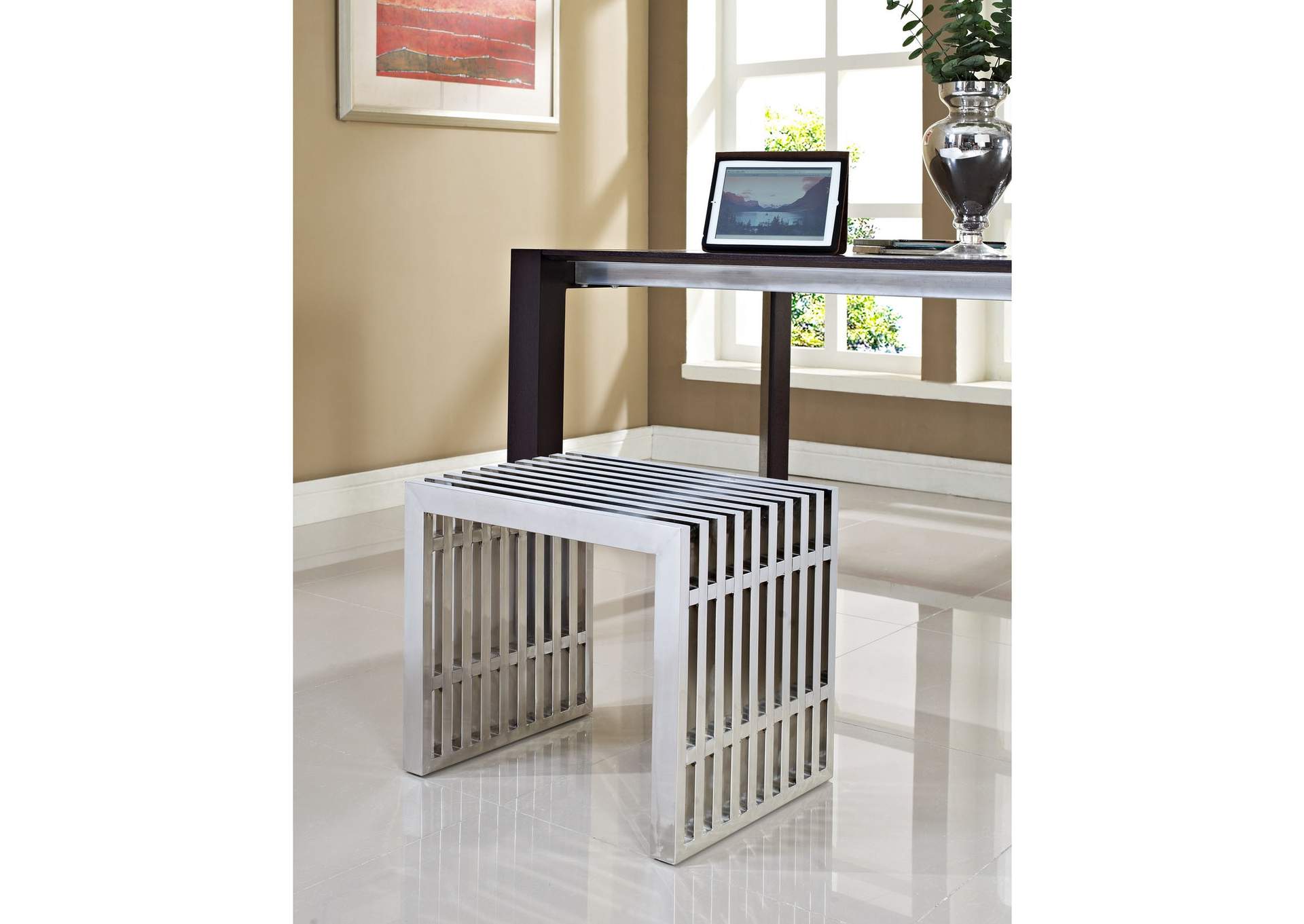 Silver Gridiron Small Stainless Steel Bench,Modway