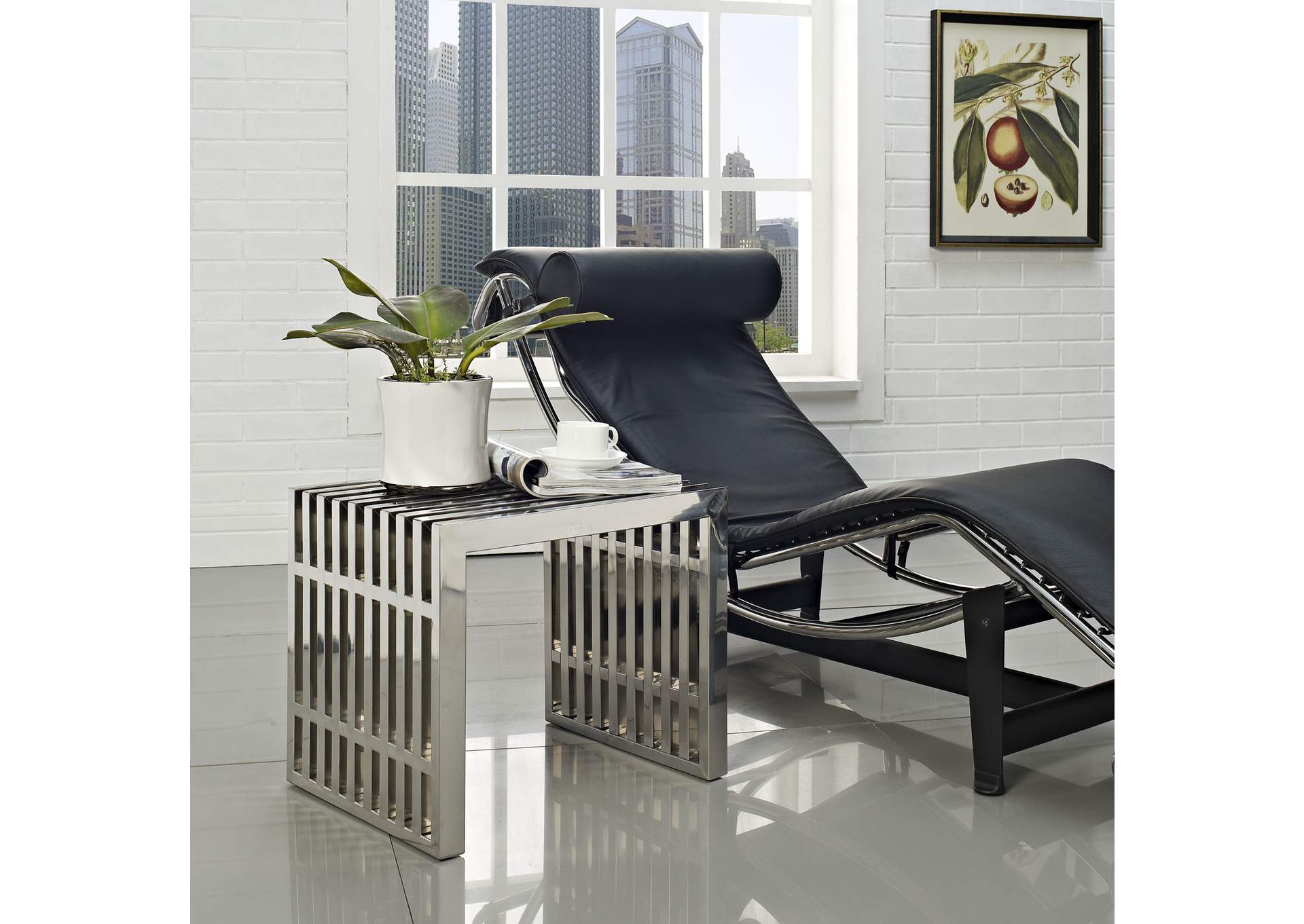 Silver Gridiron Small Stainless Steel Bench,Modway