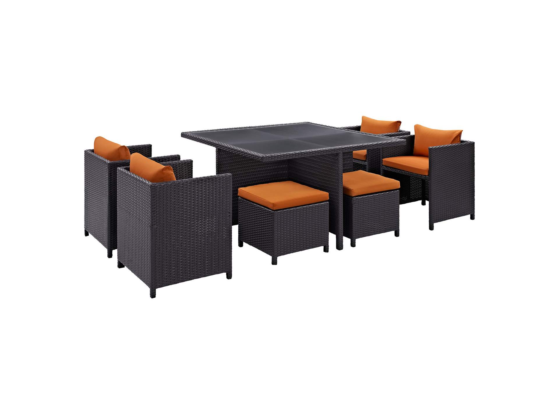 Espresso Orange Inverse 9 Piece Outdoor Patio Dining Set,Modway