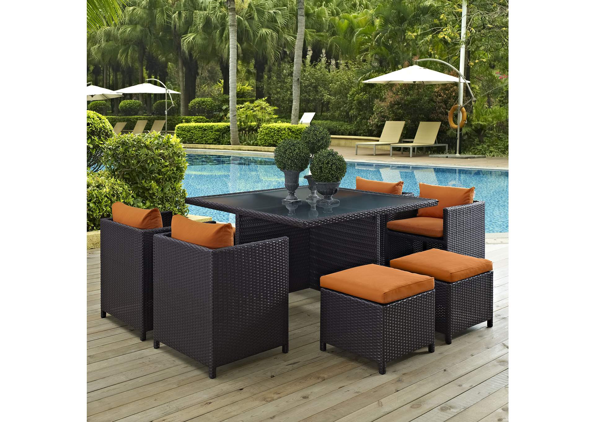 Espresso Orange Inverse 9 Piece Outdoor Patio Dining Set,Modway