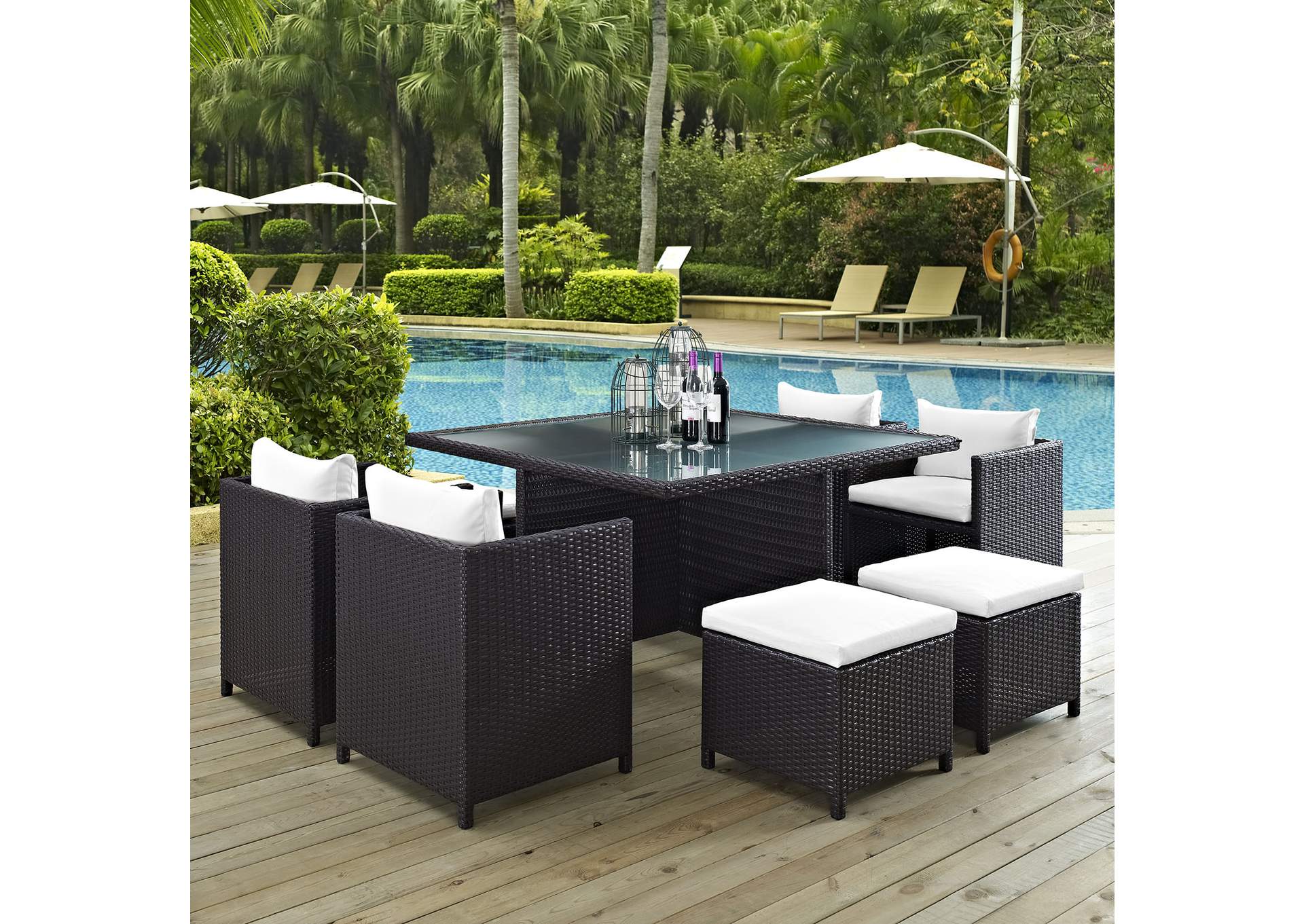 Espresso White Inverse 9 Piece Outdoor Patio Dining Set,Modway