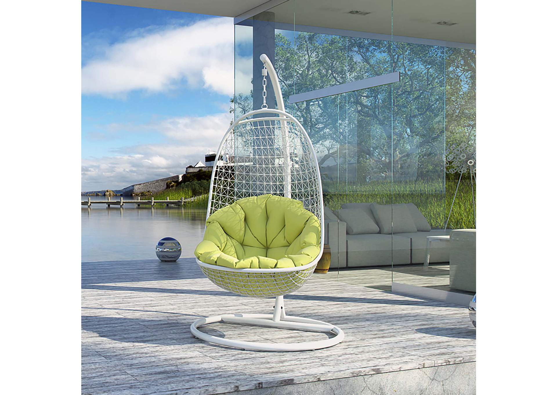 White Encounter Swing Outdoor Patio Fabric Lounge Chair,Modway