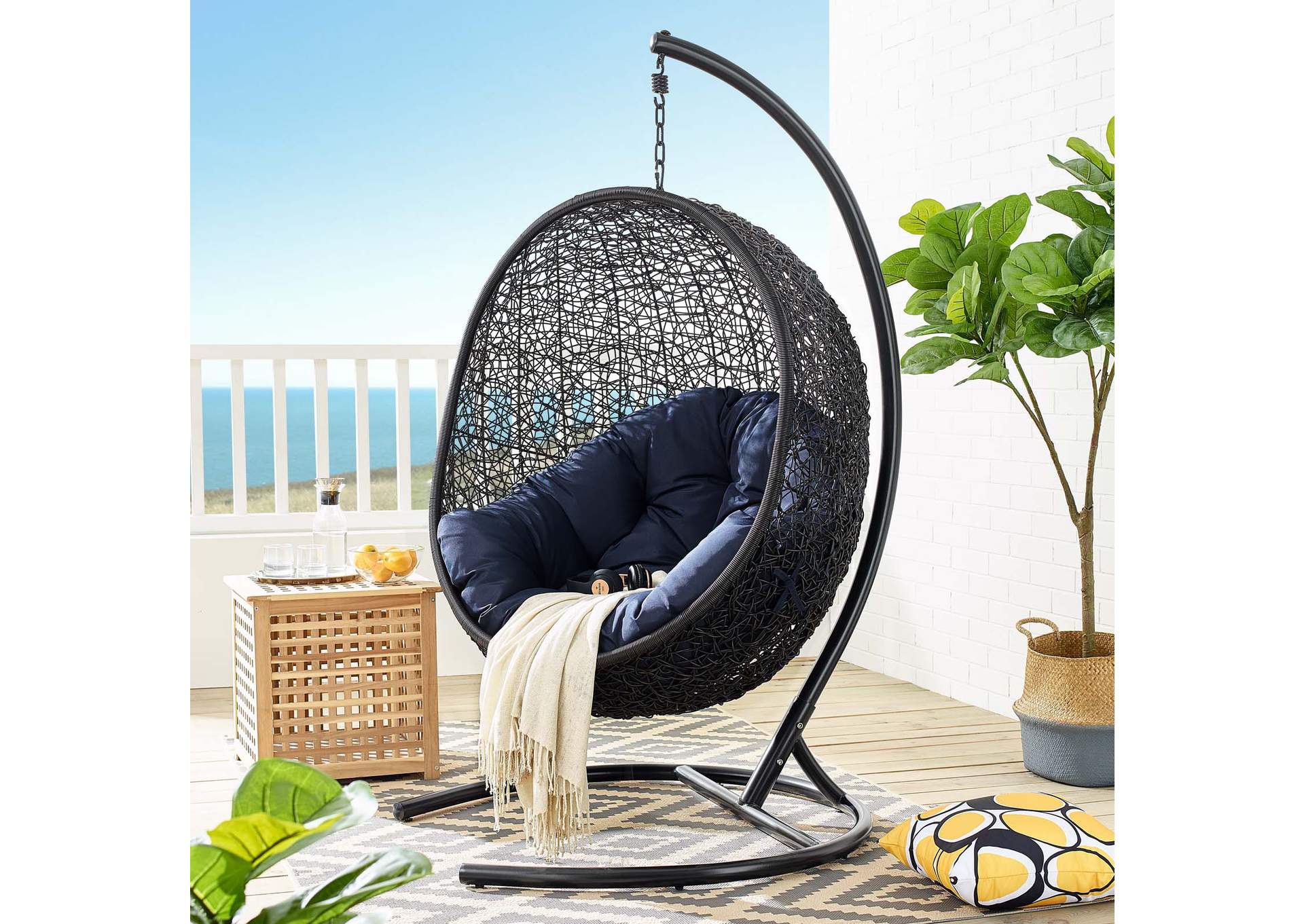 Navy Encase Swing Outdoor Patio Lounge Chair,Modway