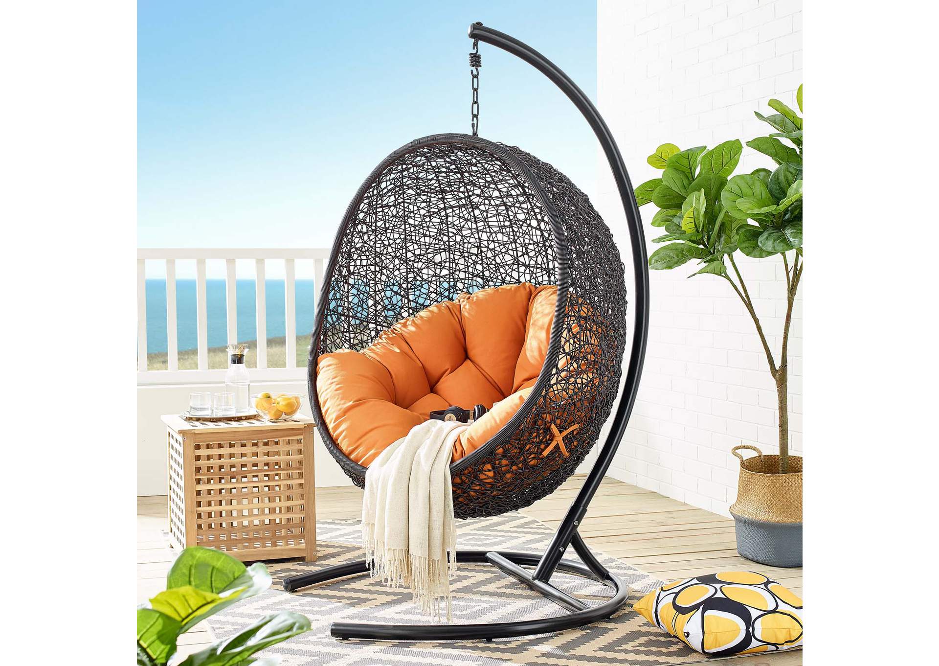 Orange Encase Swing Outdoor Patio Lounge Chair,Modway