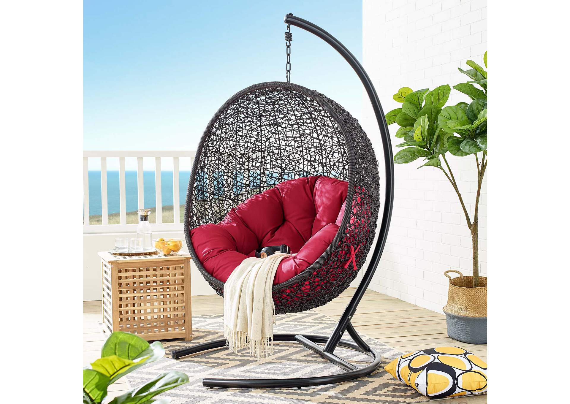 Red Encase Swing Outdoor Patio Lounge Chair,Modway