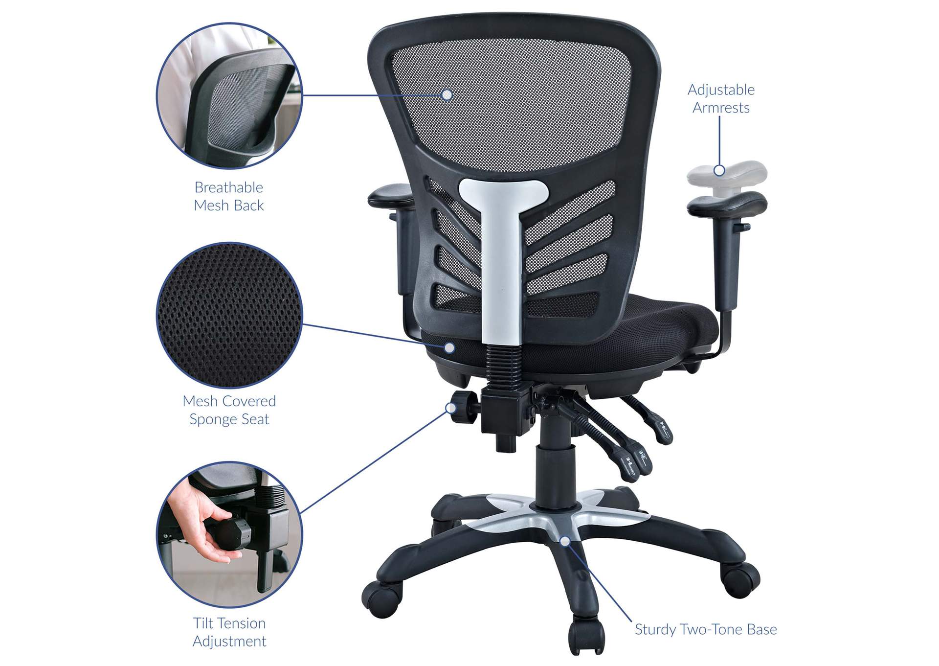 Black Articulate Mesh Office Chair,Modway