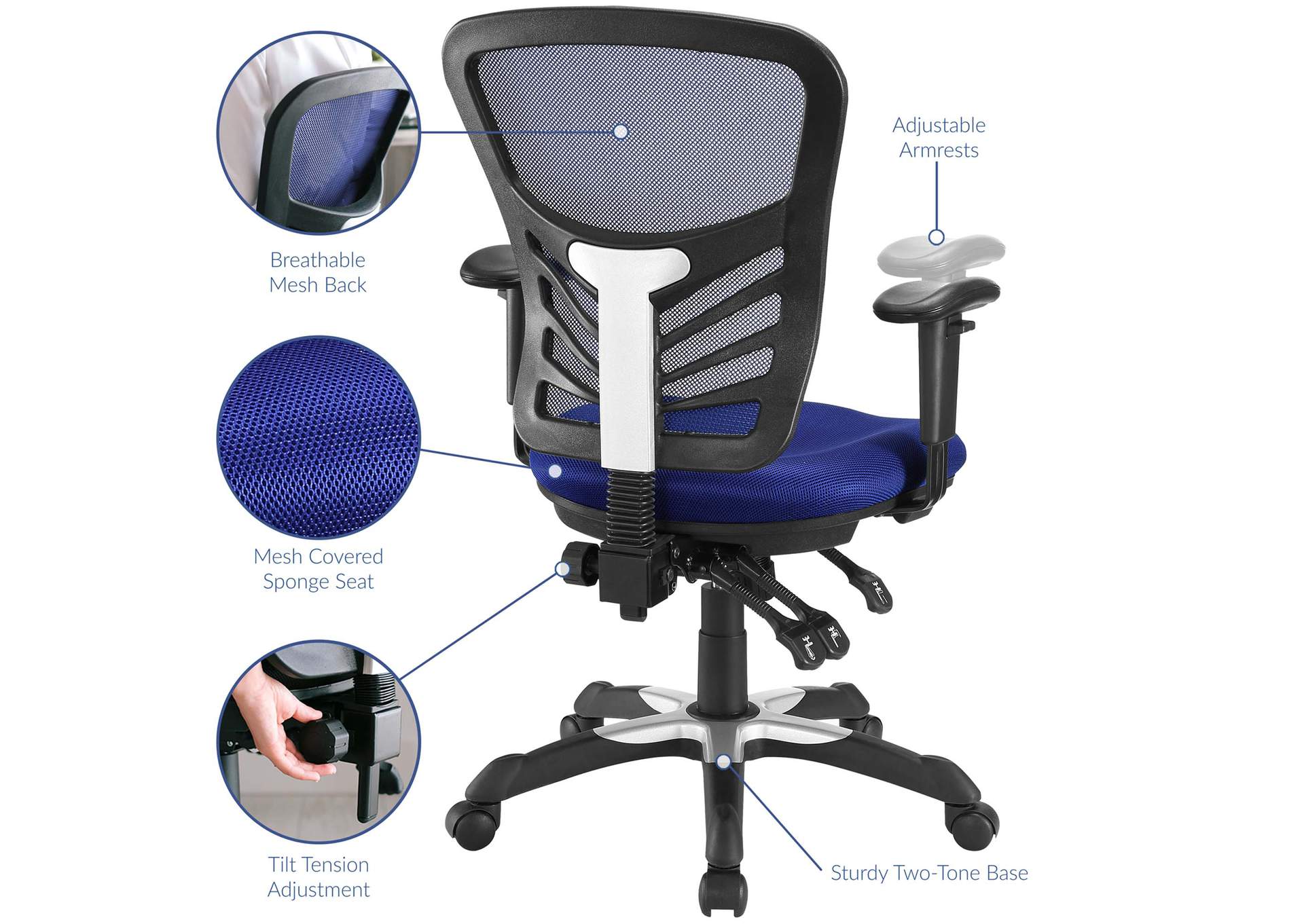 Blue Articulate Mesh Office Chair,Modway