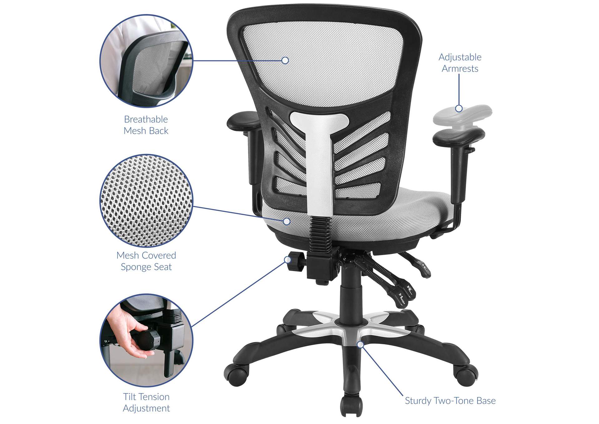 Gray Articulate Mesh Office Chair,Modway