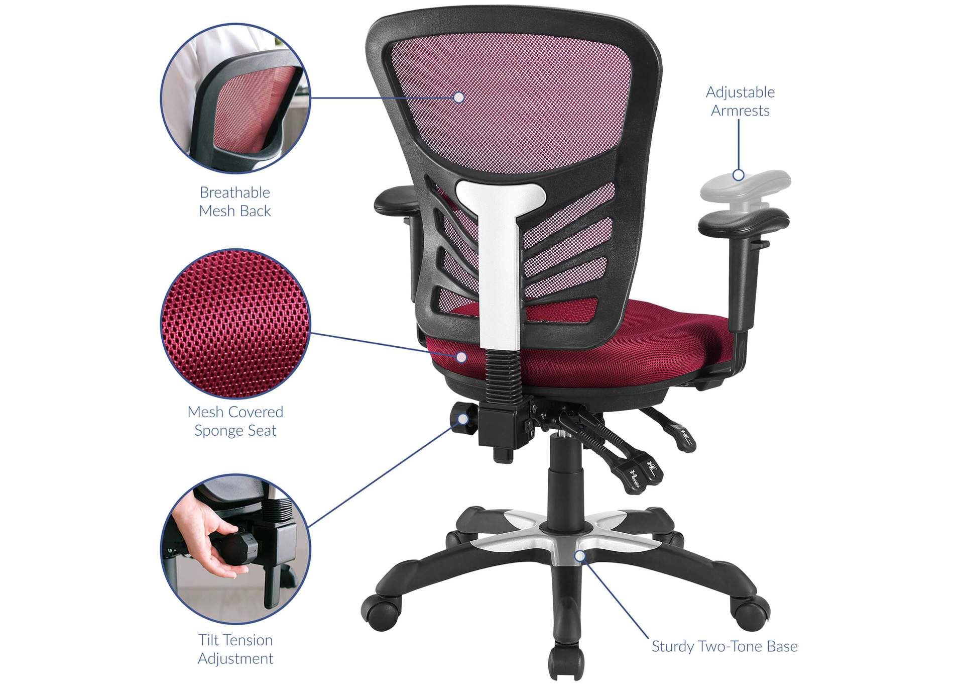 Red Articulate Mesh Office Chair,Modway