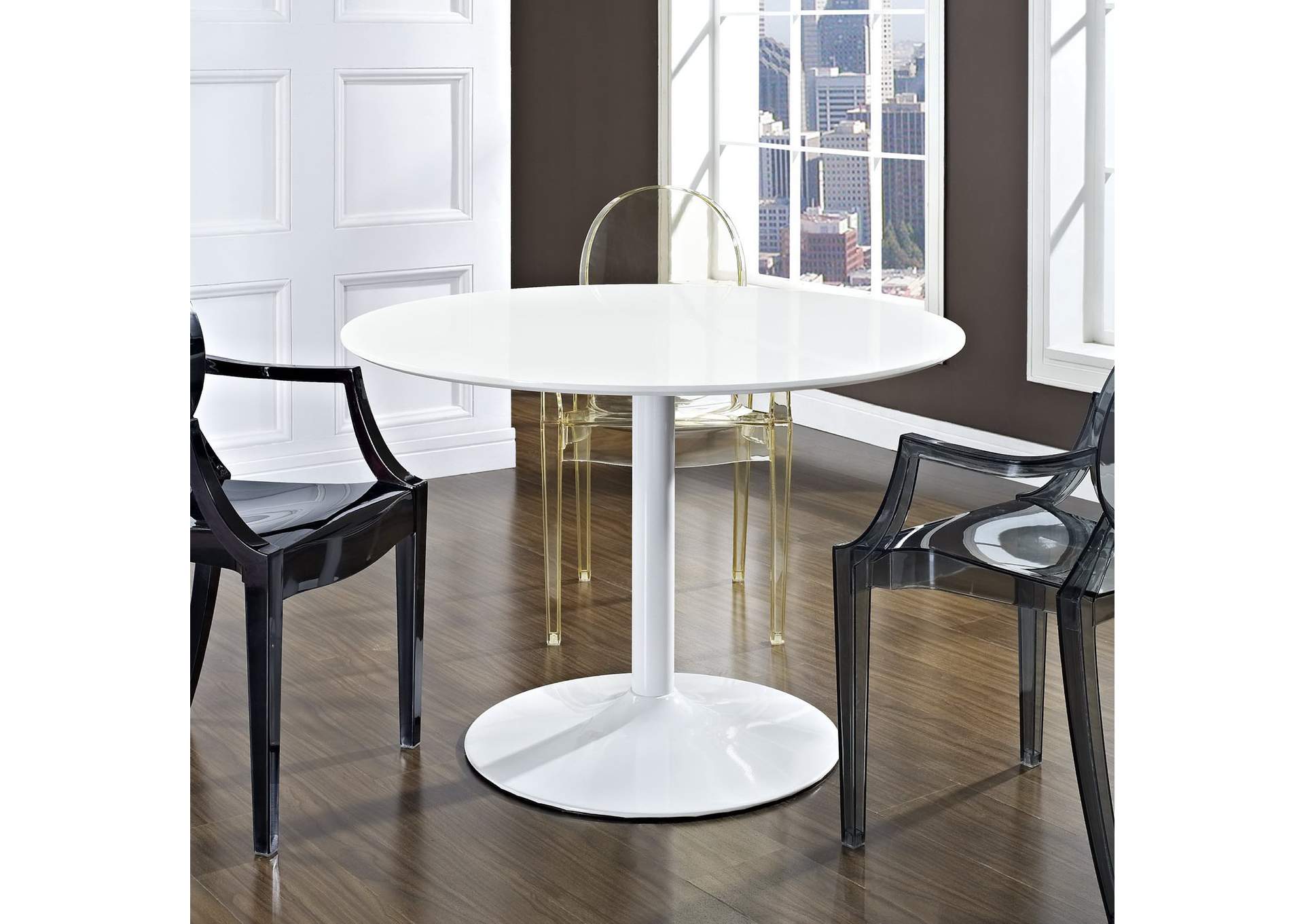 White Revolve Round Wood Dining Table,Modway