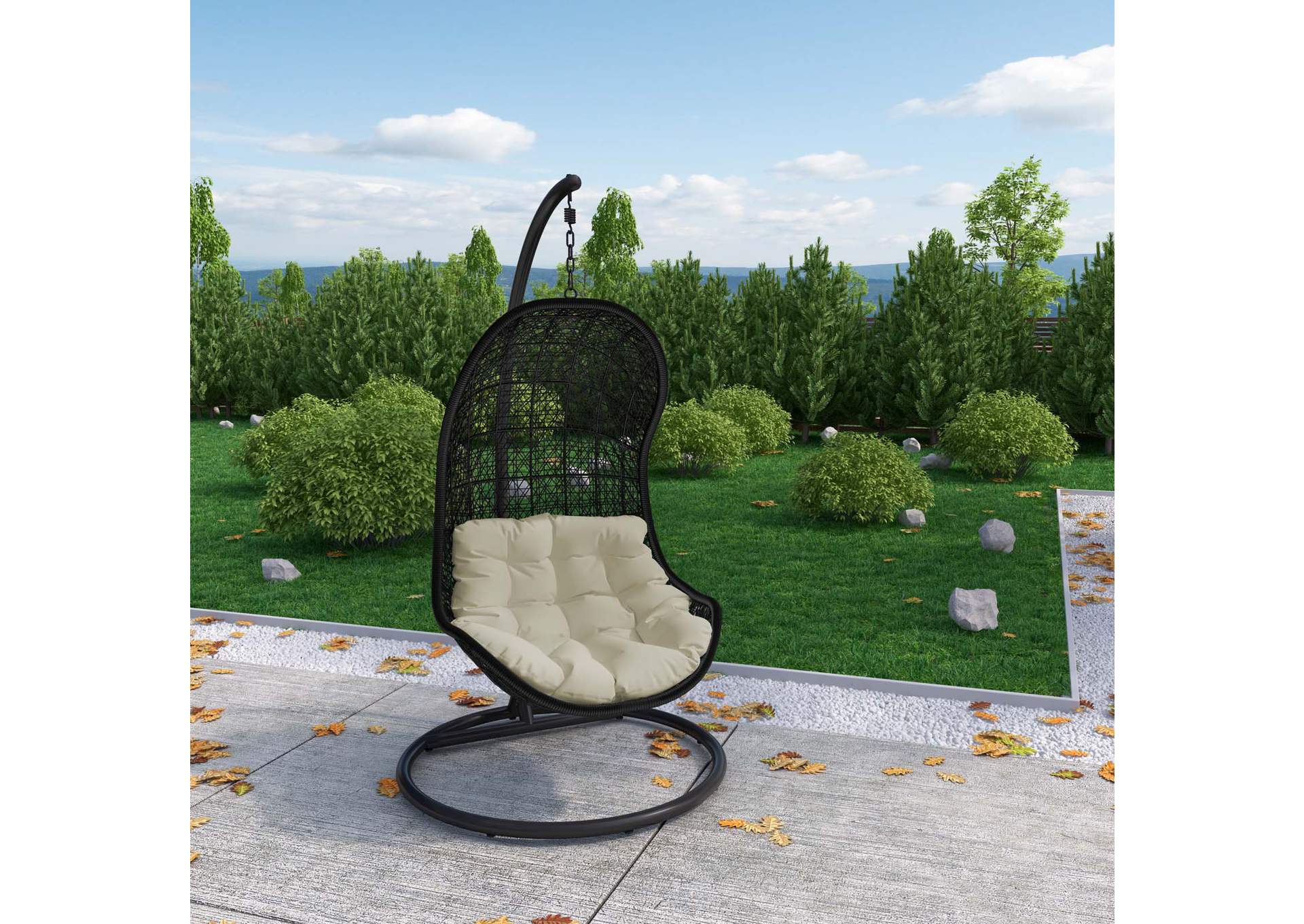 Espresso Beige Parlay Swing Outdoor Patio Fabric Lounge Chair,Modway