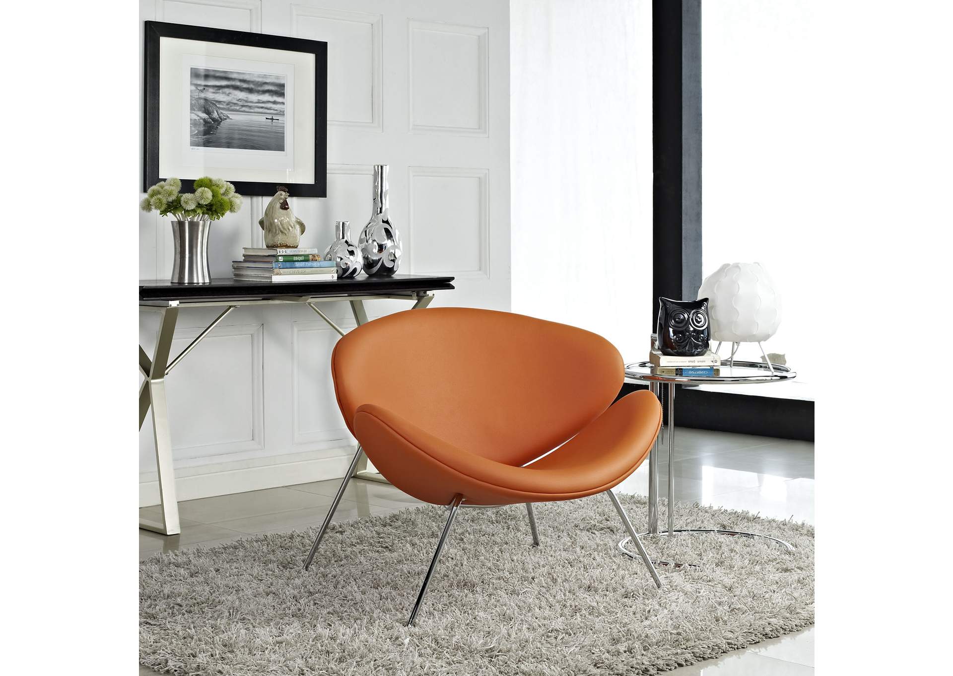 Orange Nutshell Upholstered Vinyl Lounge Chair,Modway