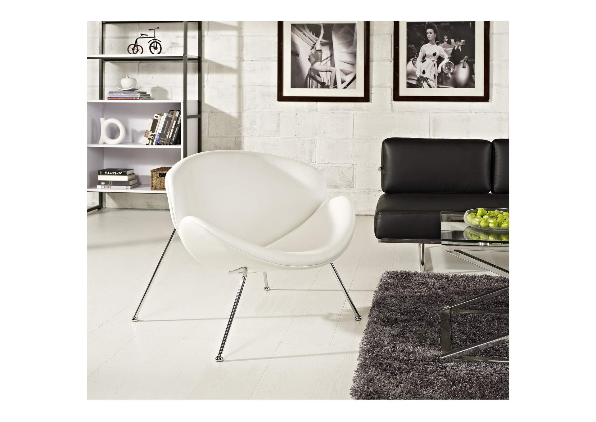 White Nutshell Upholstered Vinyl Lounge Chair,Modway