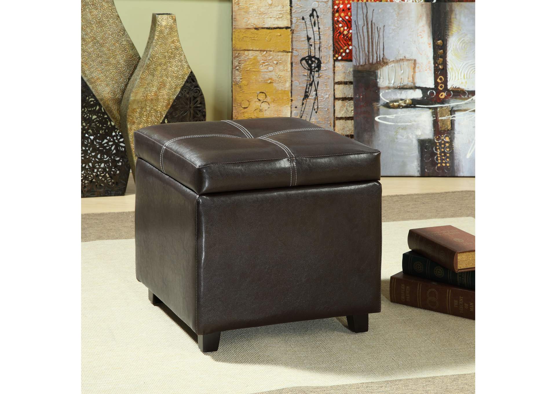 Espresso Treasure Upholstered Vinyl Ottoman,Modway