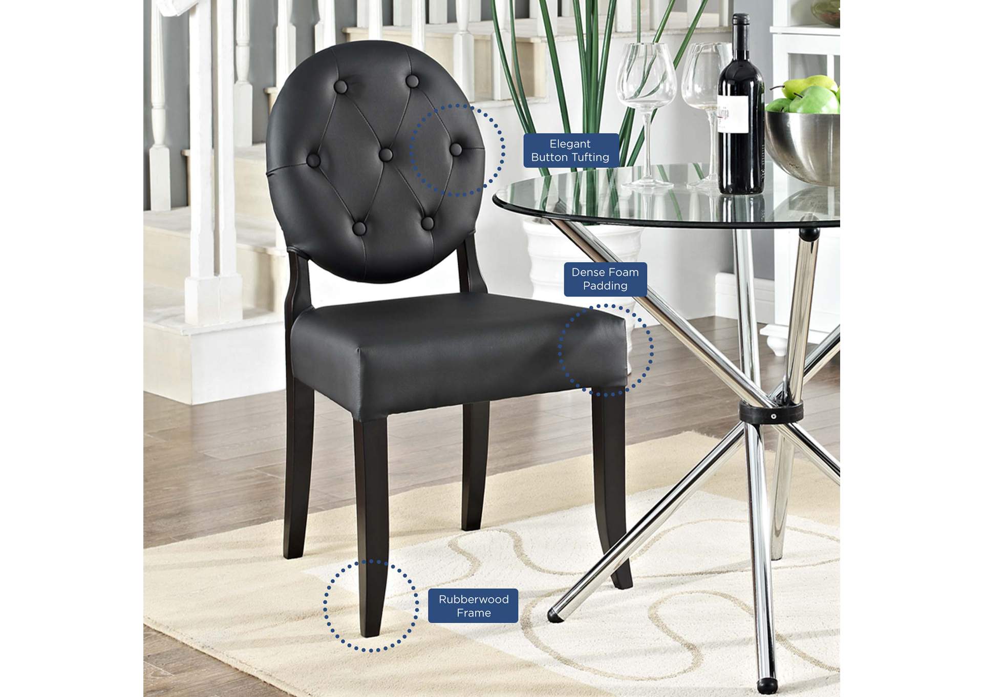 Black Button Dining Vinyl Side Chair,Modway