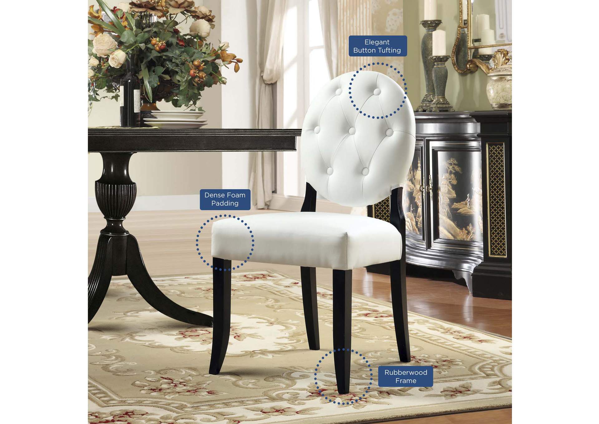 White Button Dining Vinyl Side Chair,Modway