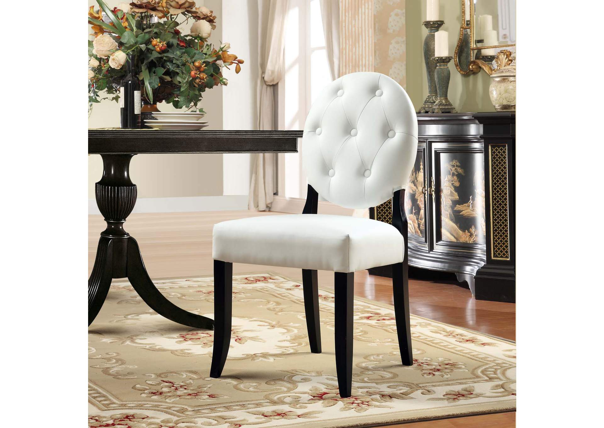 White Button Dining Vinyl Side Chair,Modway