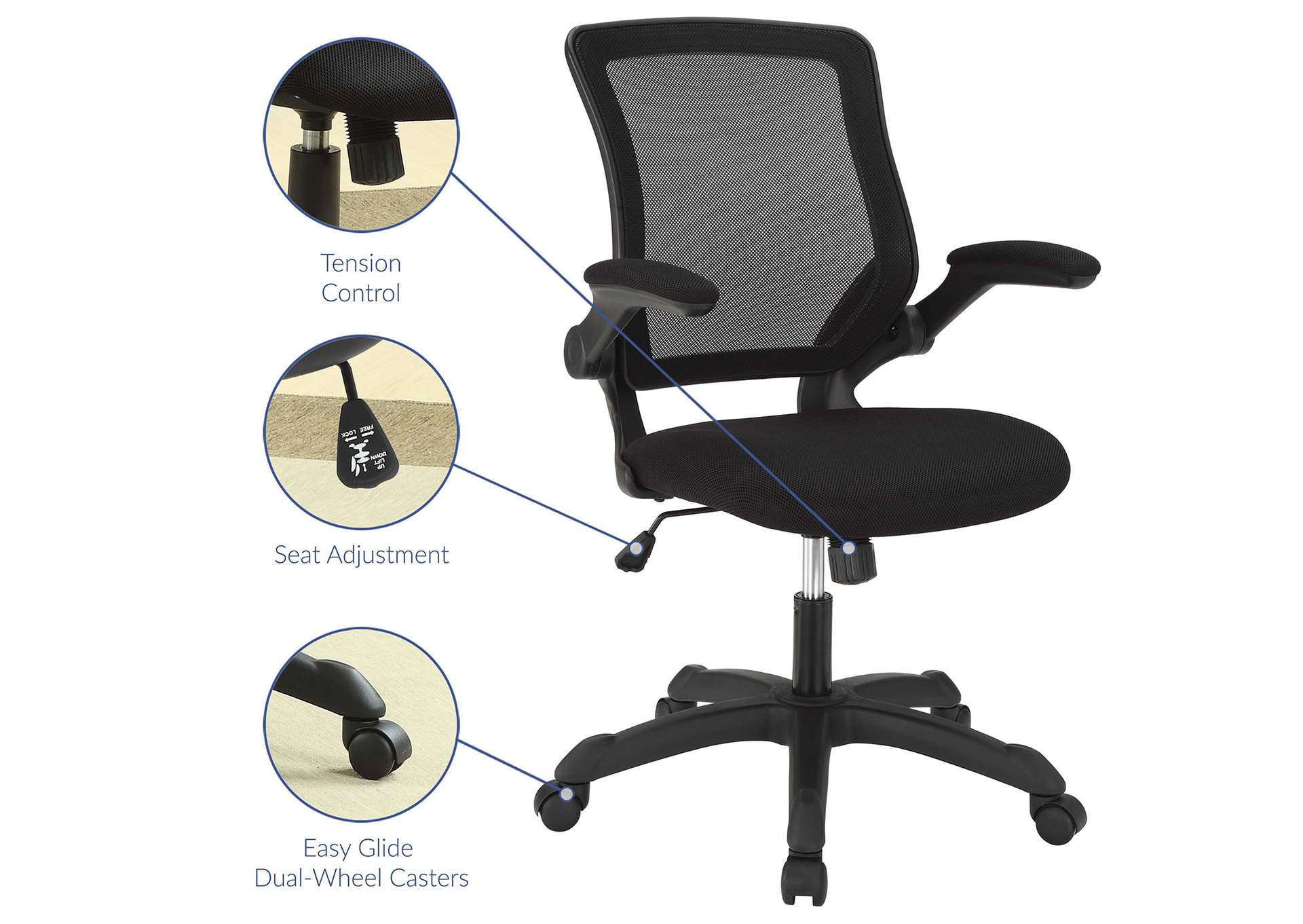 Black Veer Mesh Office Chair,Modway