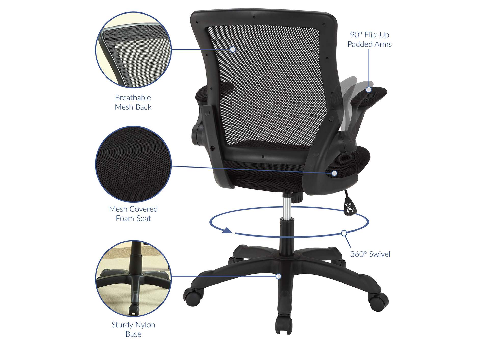 Black Veer Mesh Office Chair,Modway