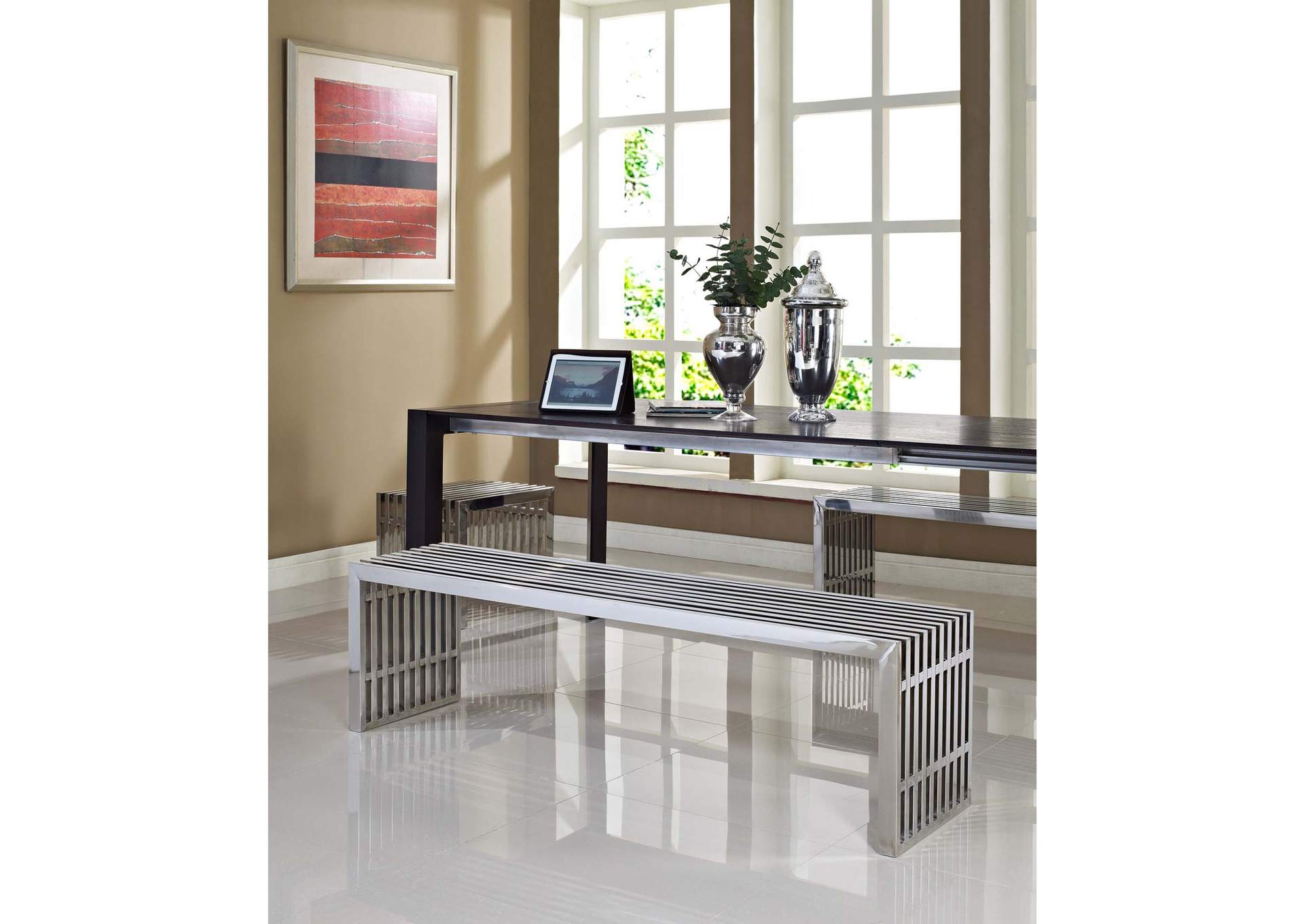 Silver Gridiron Benches [Set of 3],Modway