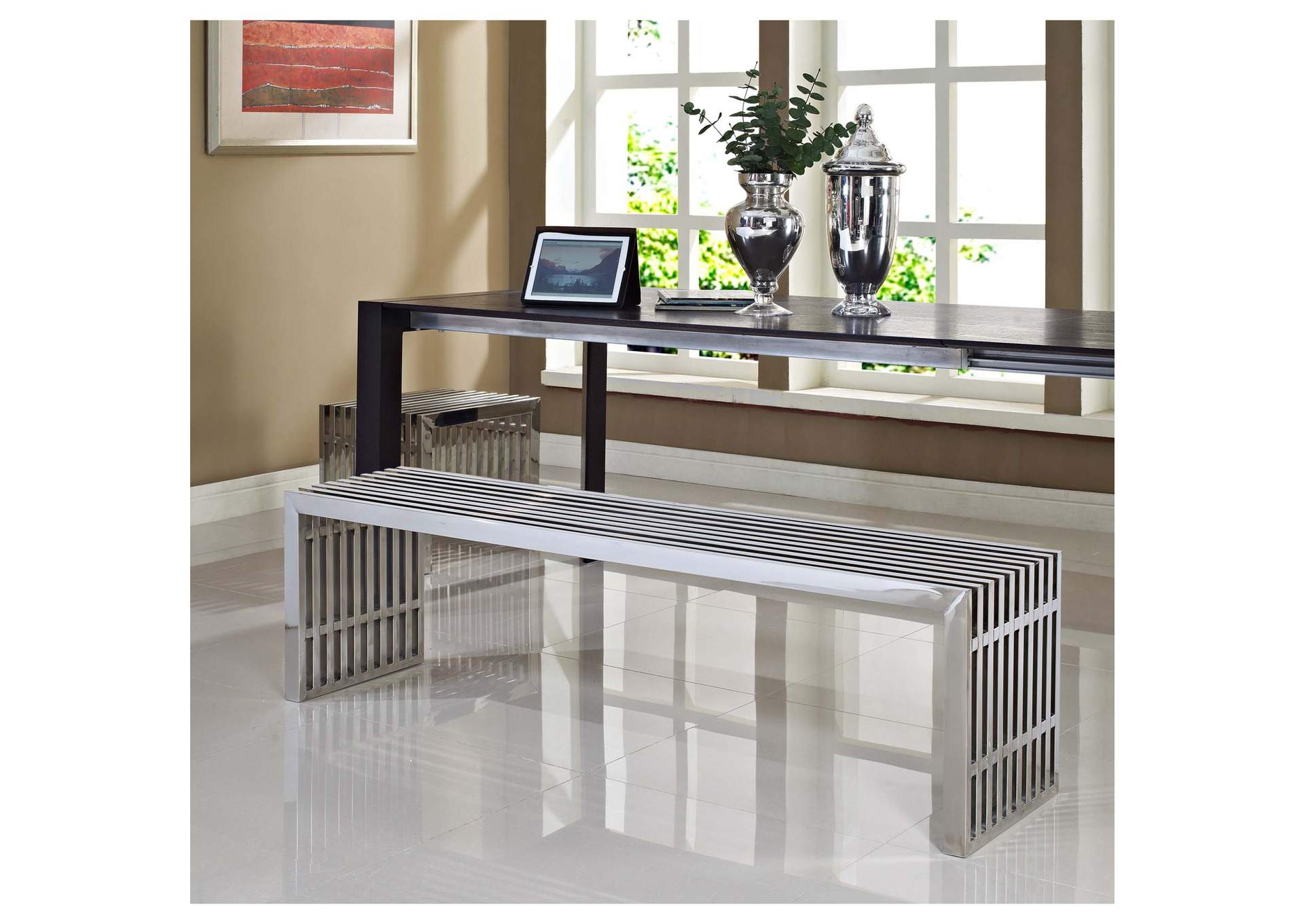 Silver Gridiron Benches [Set of 2],Modway