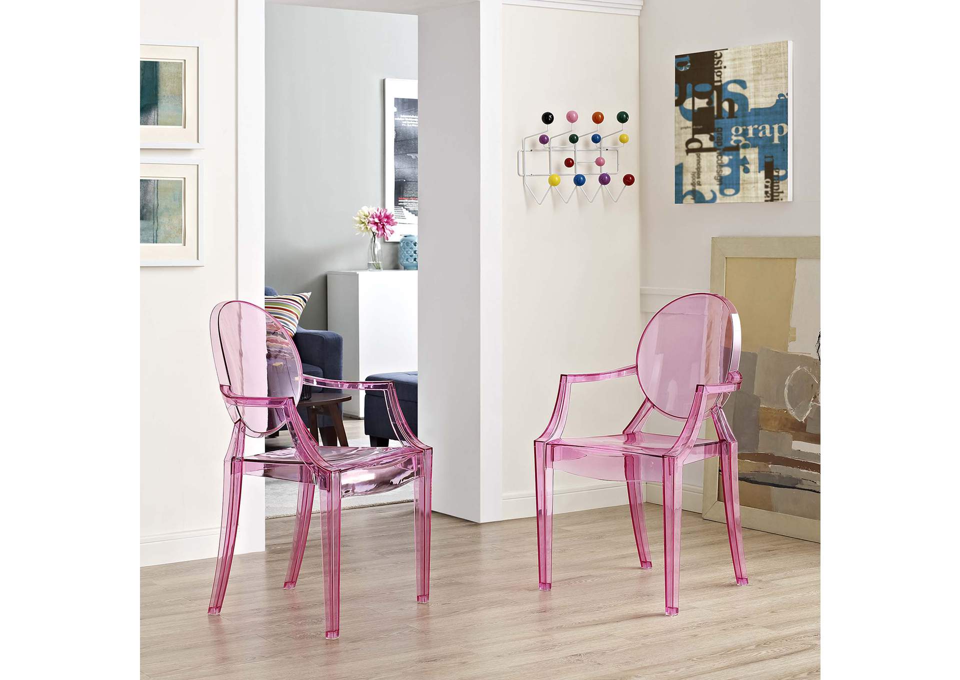 Pink Casper Arm Dining Chairs [Set of 2],Modway