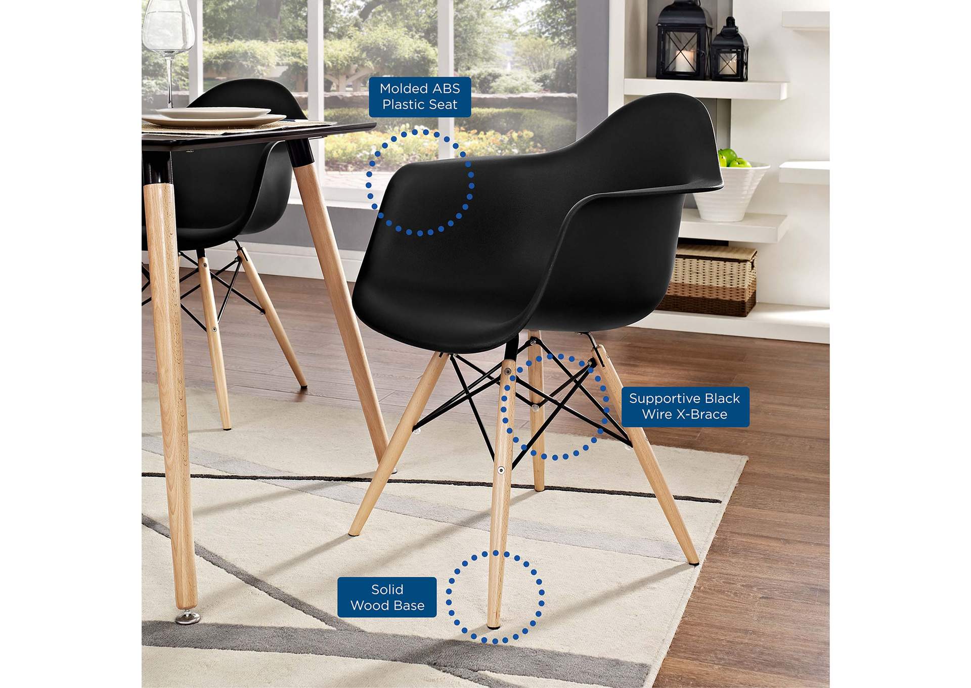 Black Pyramid Arm Dining Chair [Set of 2],Modway