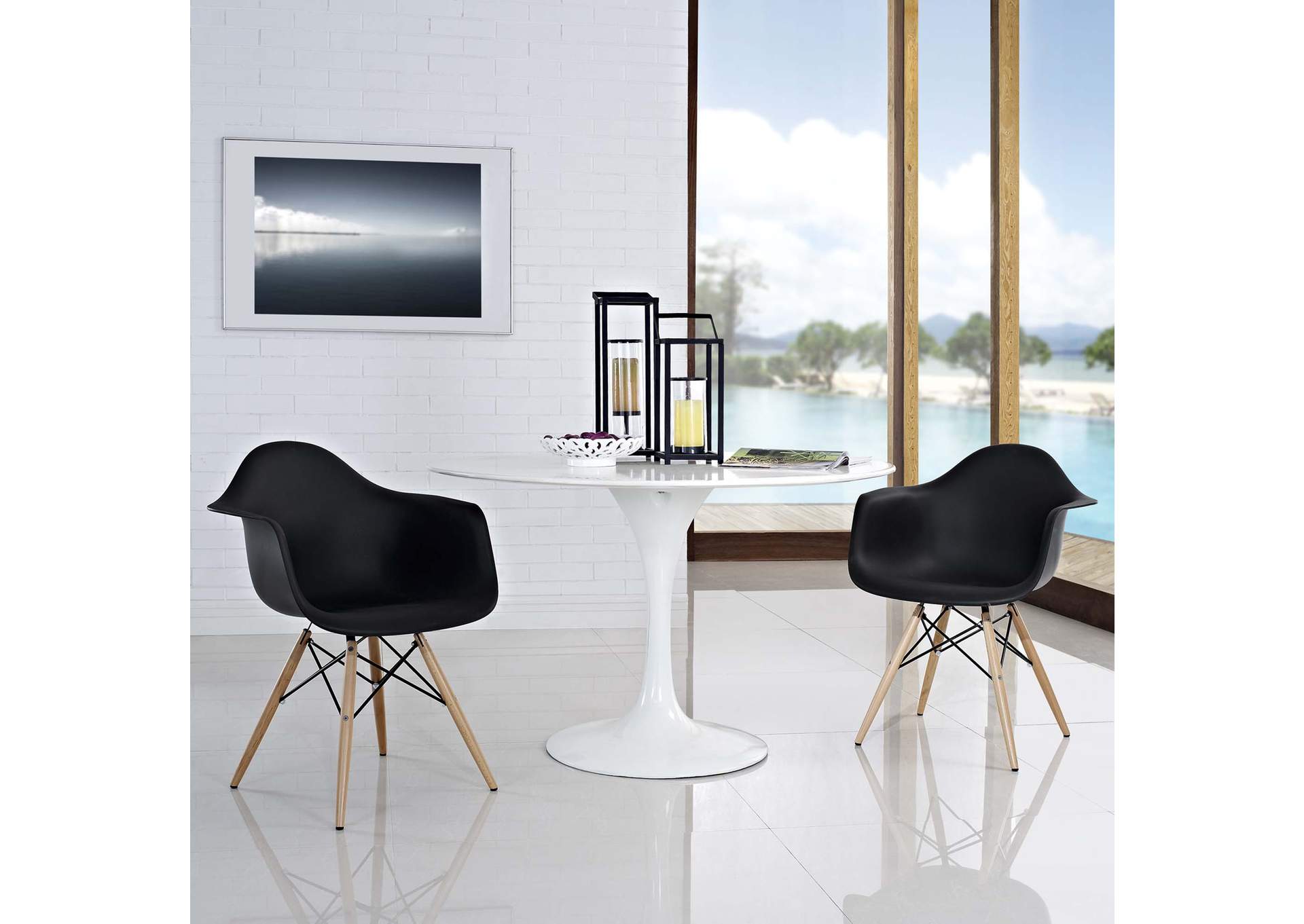 Black Pyramid Arm Dining Chair [Set of 2],Modway