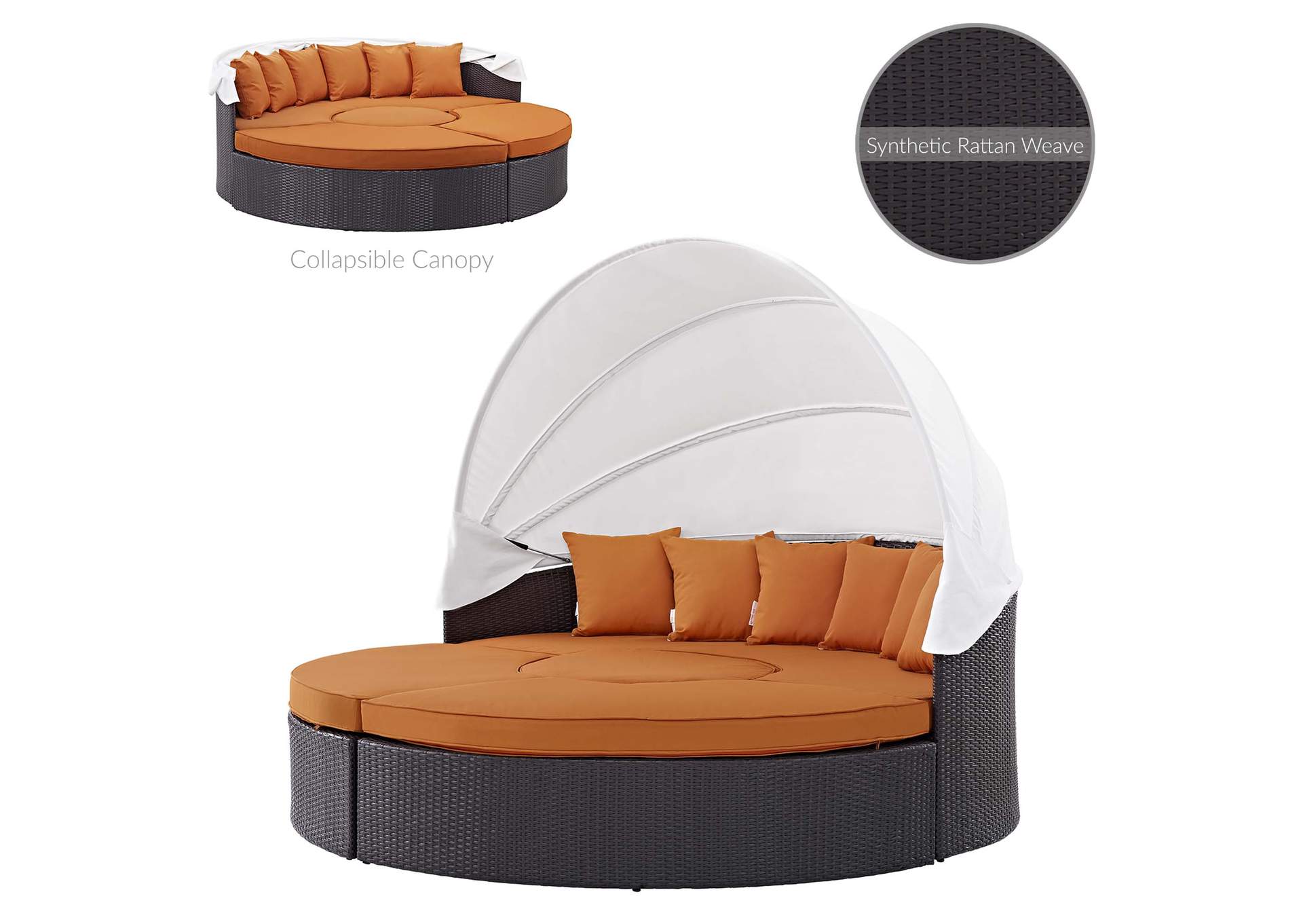 Espresso Orange Quest Canopy Outdoor Patio Daybed,Modway