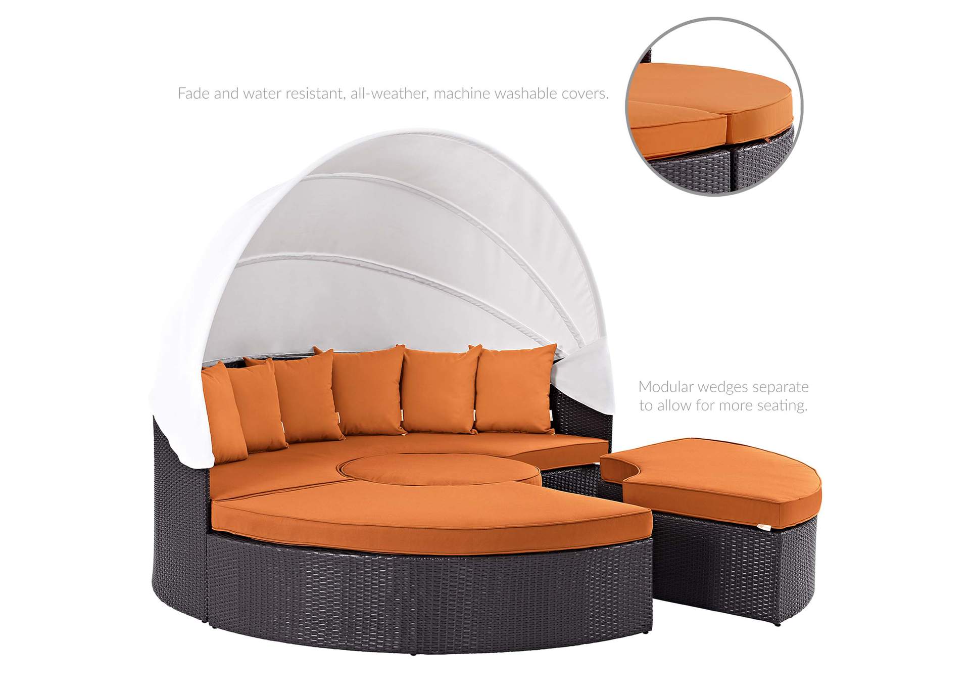 Espresso Orange Quest Canopy Outdoor Patio Daybed,Modway