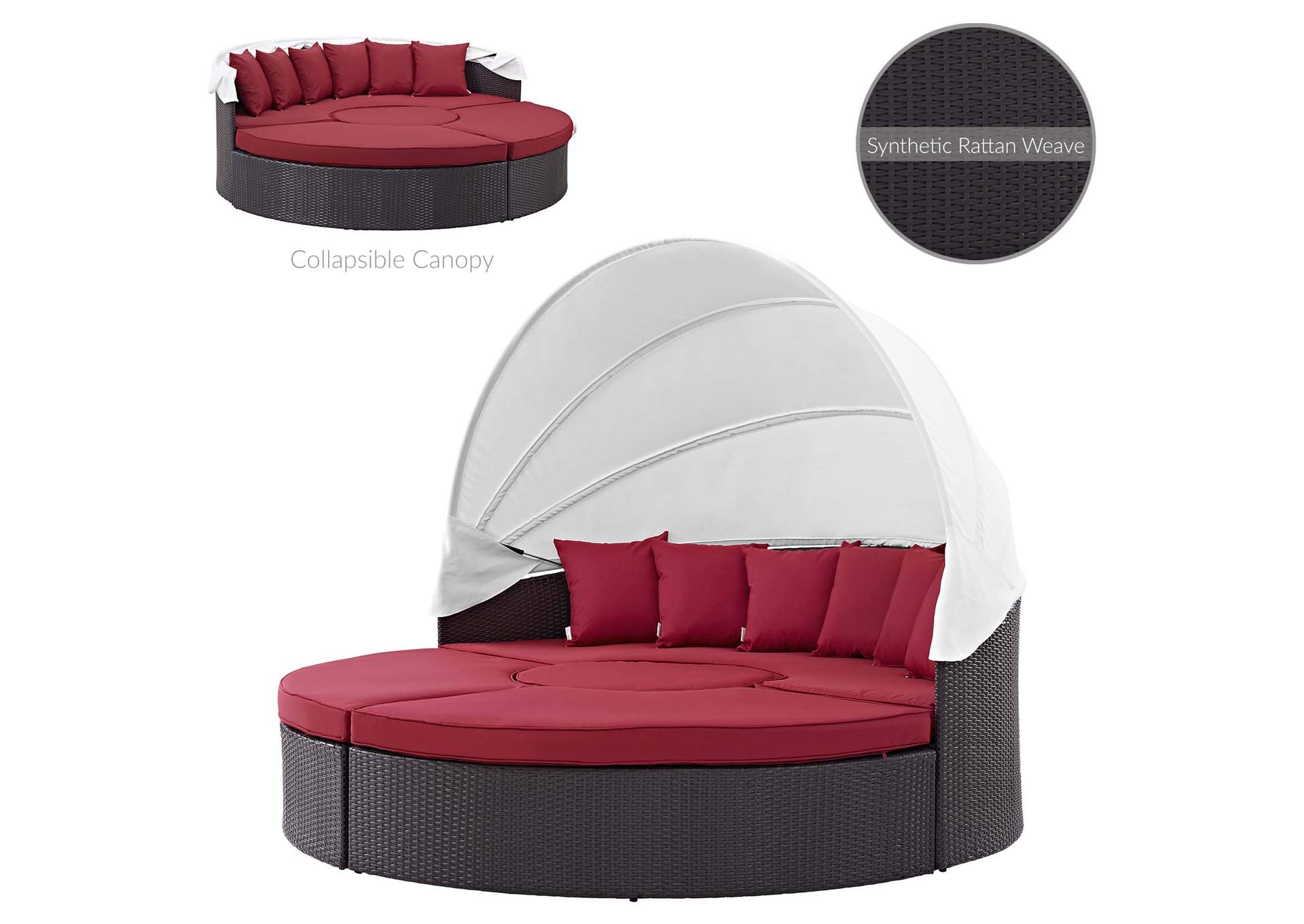 Espresso Red Quest Canopy Outdoor Patio Daybed,Modway