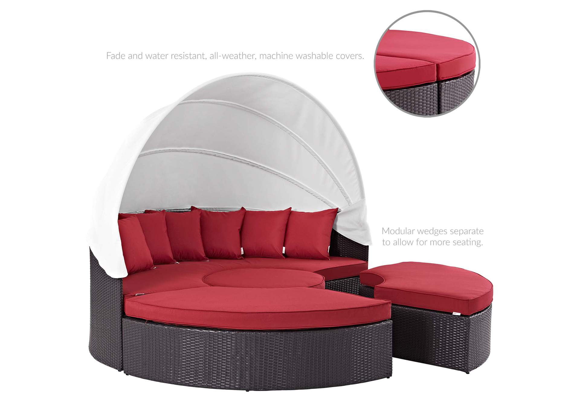 Espresso Red Quest Canopy Outdoor Patio Daybed,Modway