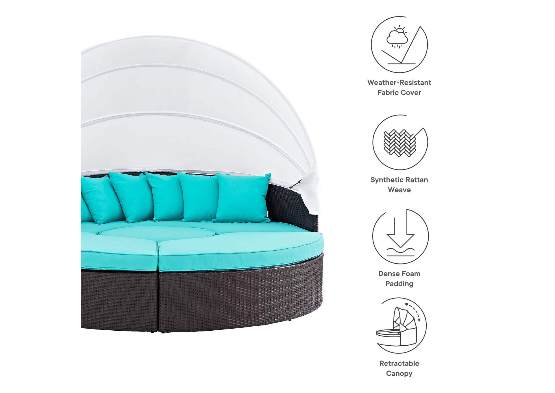 Espresso Turquoise Quest Canopy Outdoor Patio Daybed,Modway