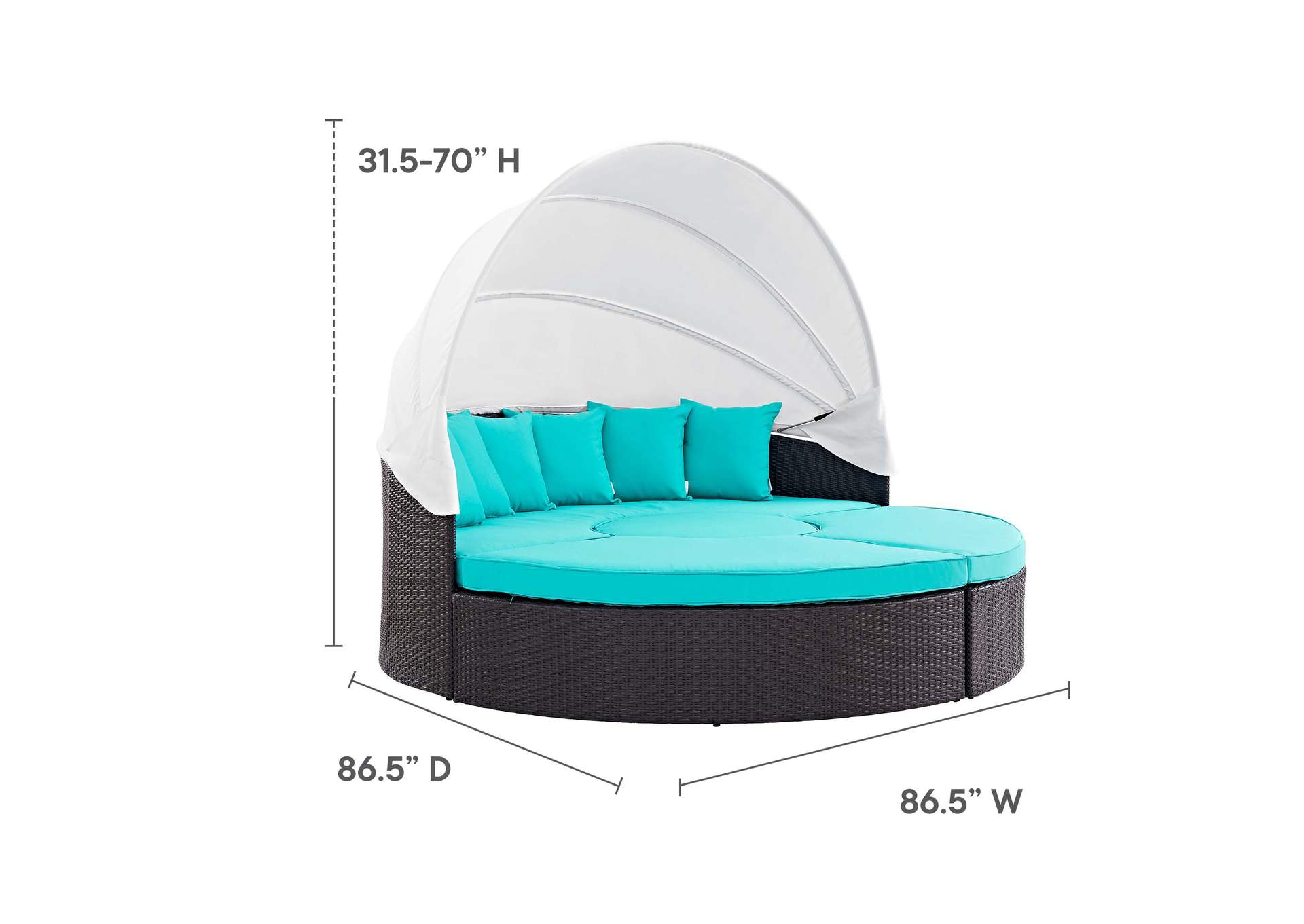 Espresso Turquoise Quest Canopy Outdoor Patio Daybed,Modway