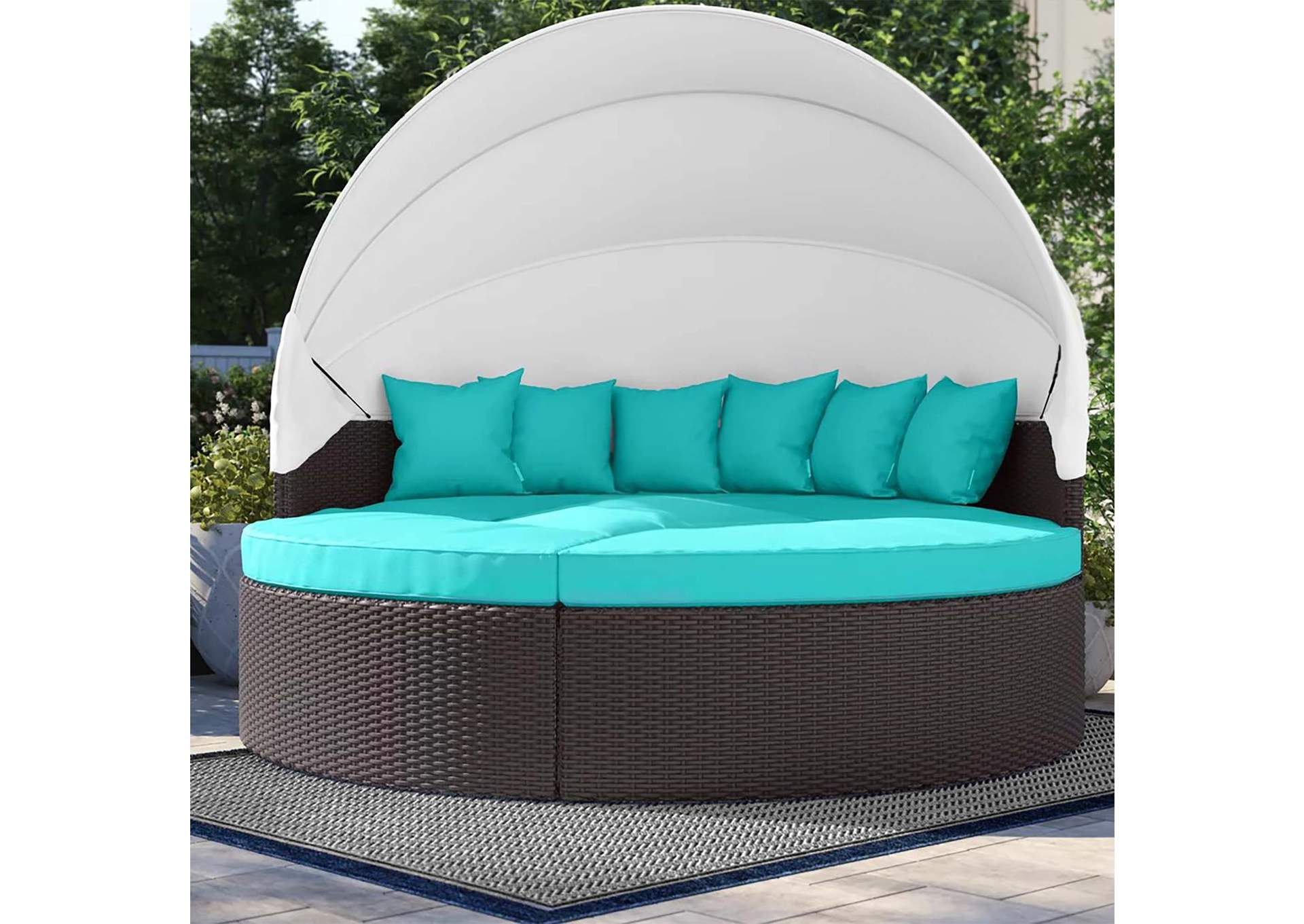 Espresso Turquoise Quest Canopy Outdoor Patio Daybed,Modway