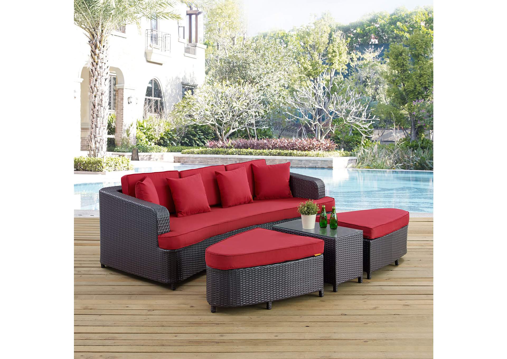 Brown Red Monterey 4 Piece Outdoor Patio Sofa Set,Modway