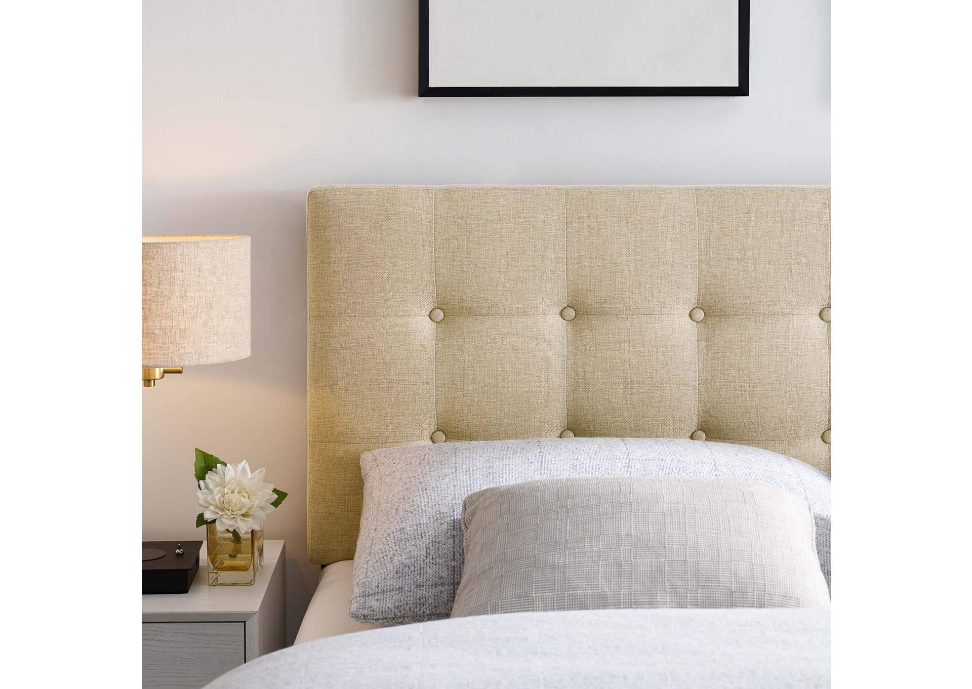 Emily Beige King Upholstered Fabric Headboard,Modway