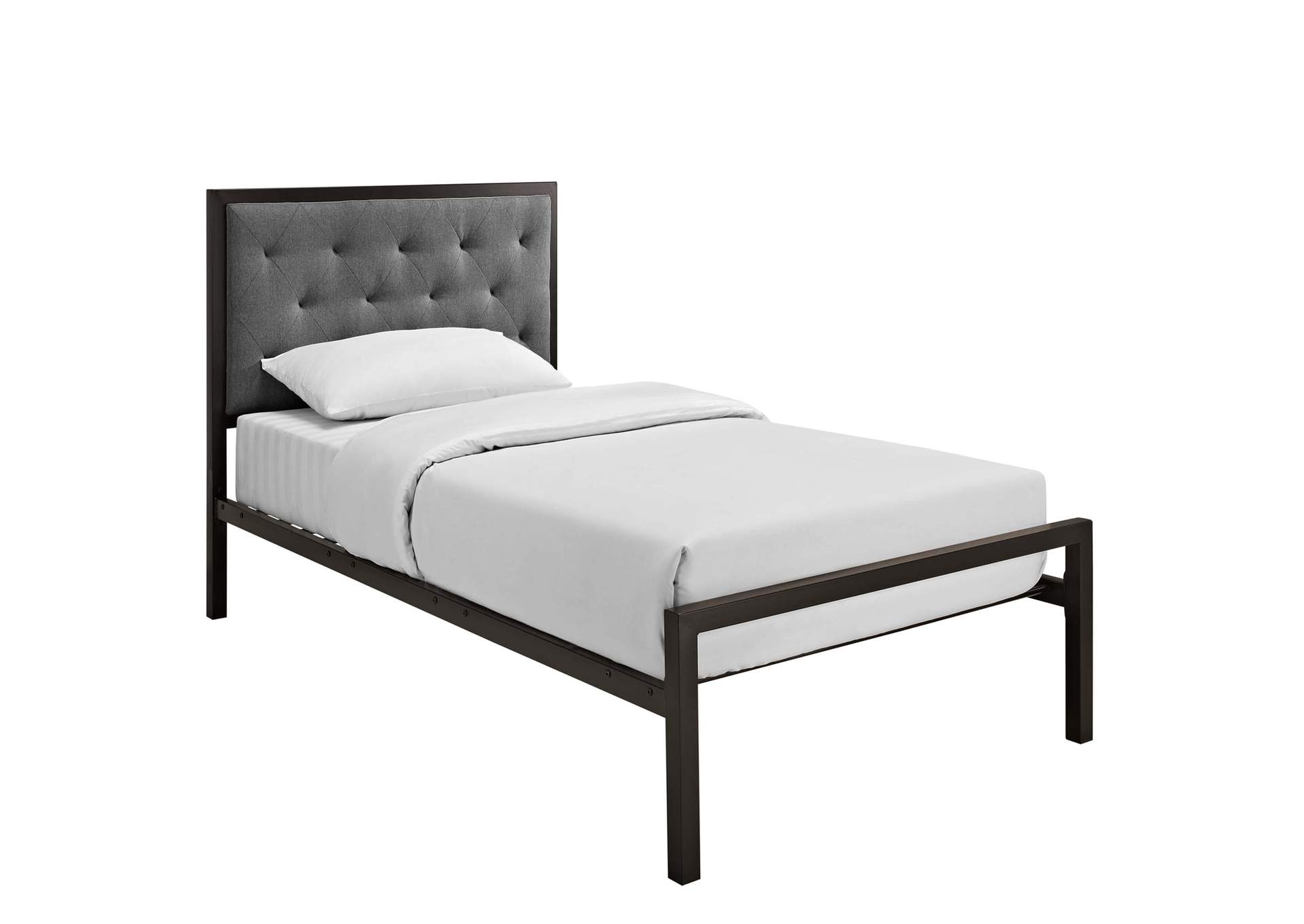 Brown Gray Mia Twin Bed - Fabric,Modway