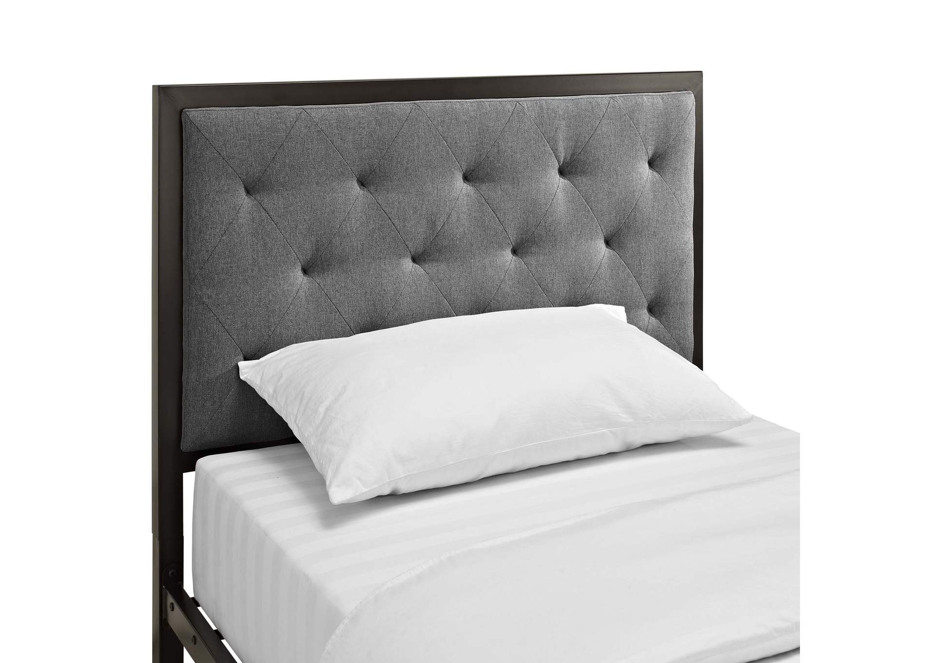 Brown Gray Mia Twin Bed - Fabric,Modway