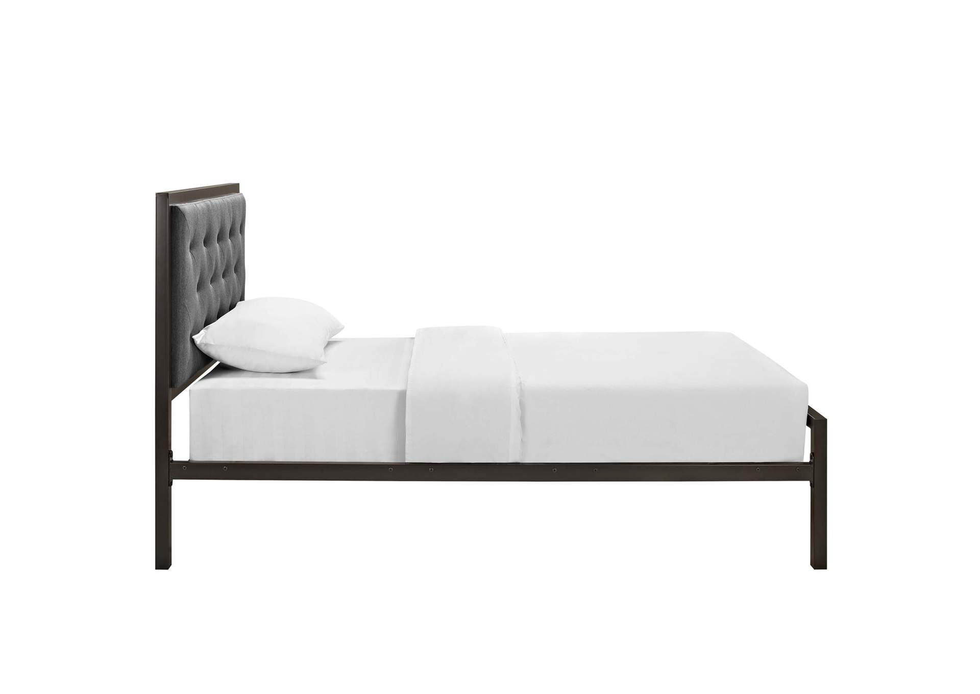 Brown Gray Mia Twin Bed - Fabric,Modway