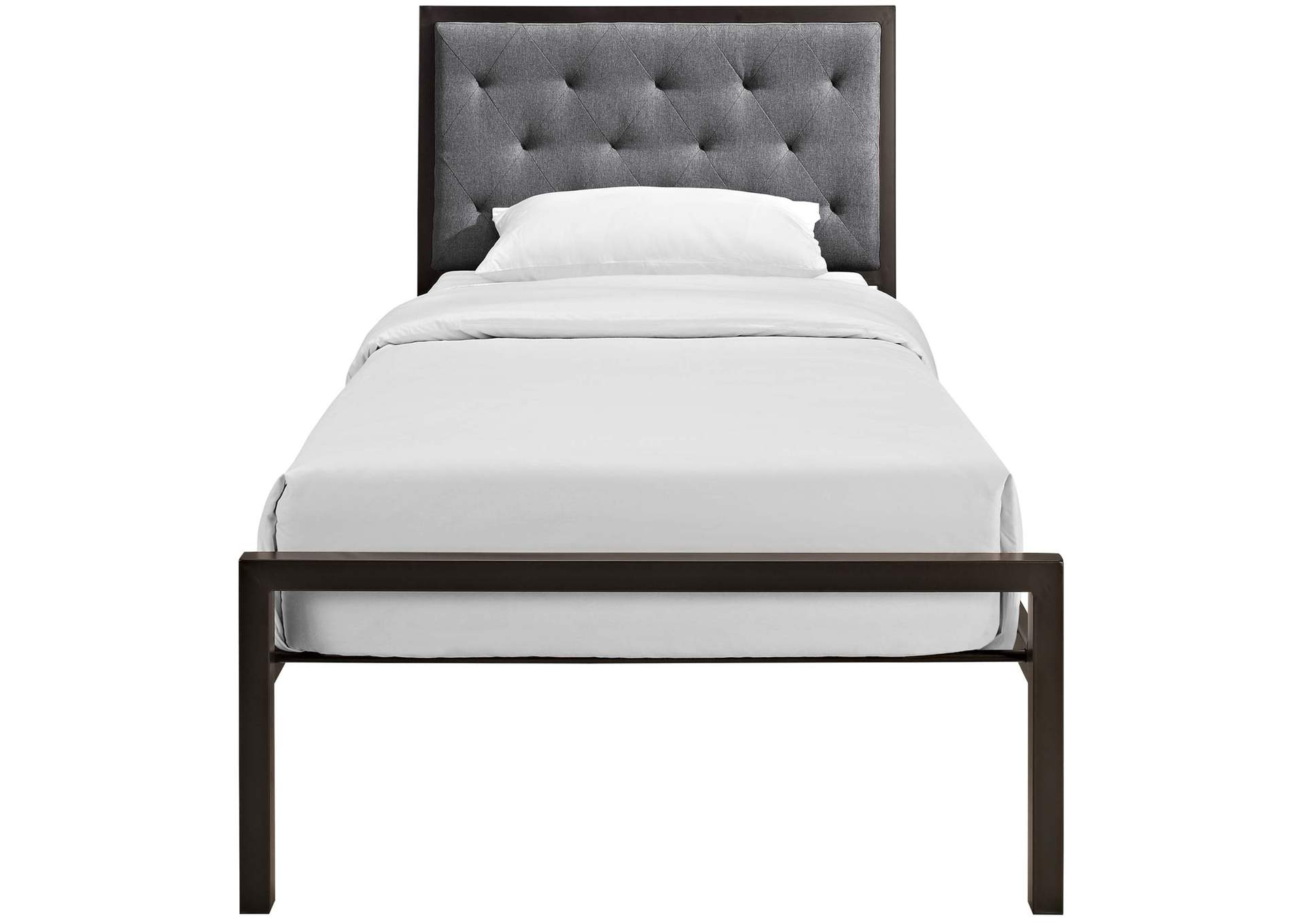 Brown Gray Mia Twin Bed - Fabric,Modway