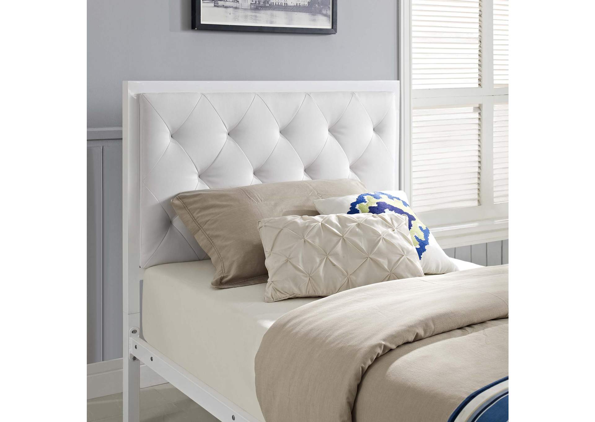 White White Mia Twin Bed - Vinyl,Modway