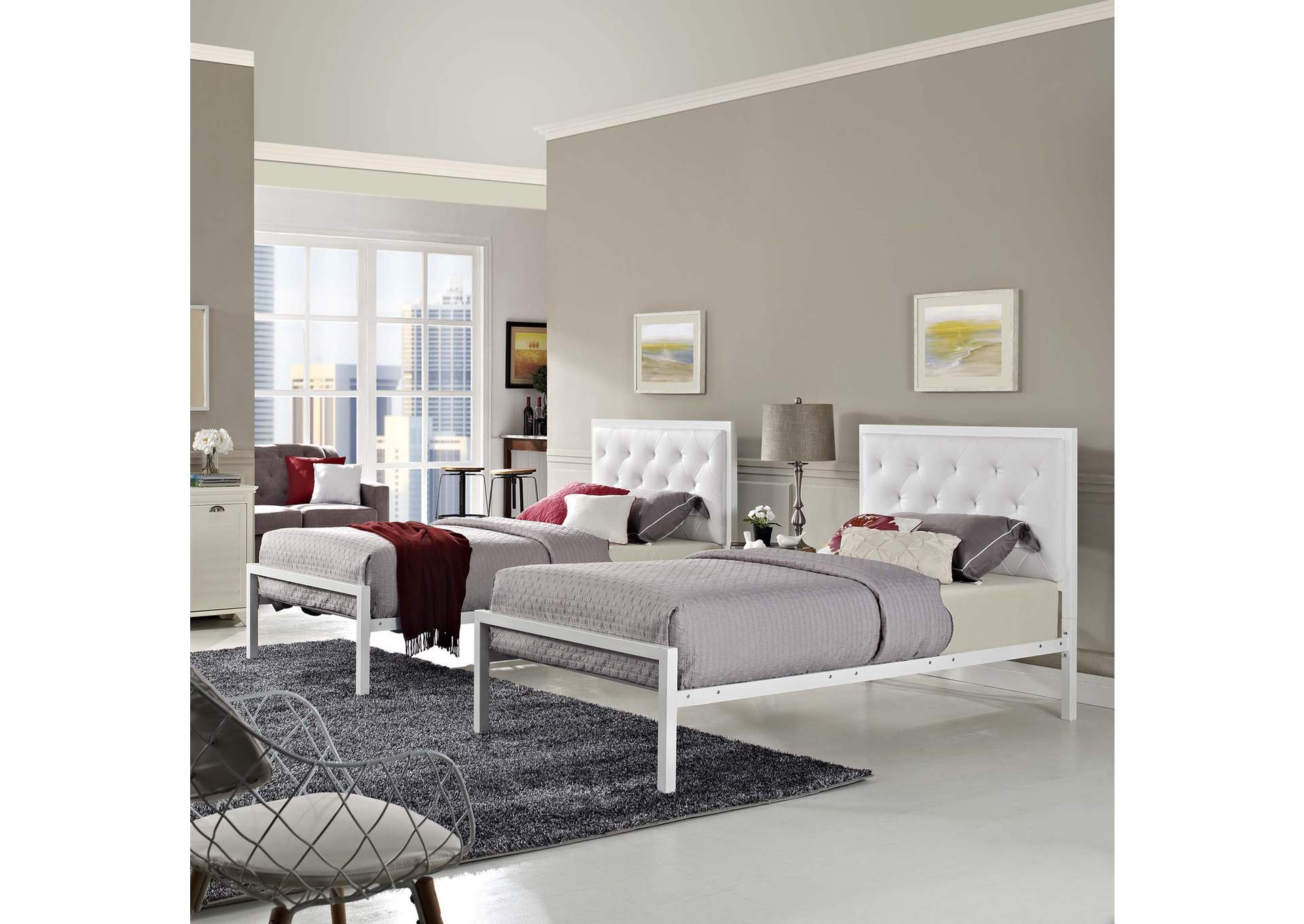 White White Mia Twin Bed - Vinyl,Modway