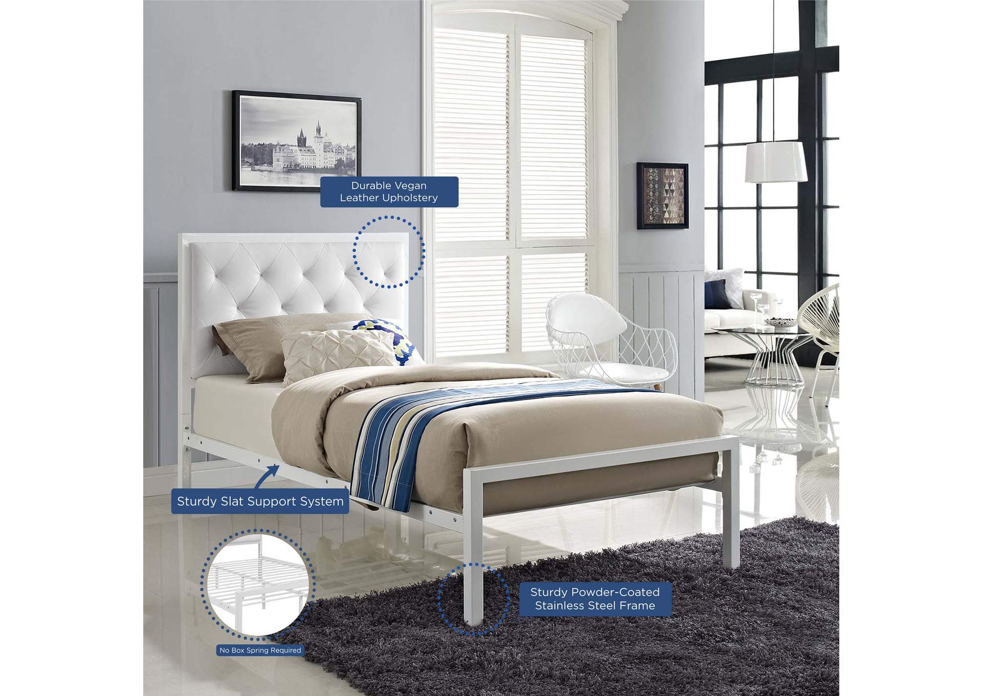 White White Mia Twin Bed - Vinyl,Modway