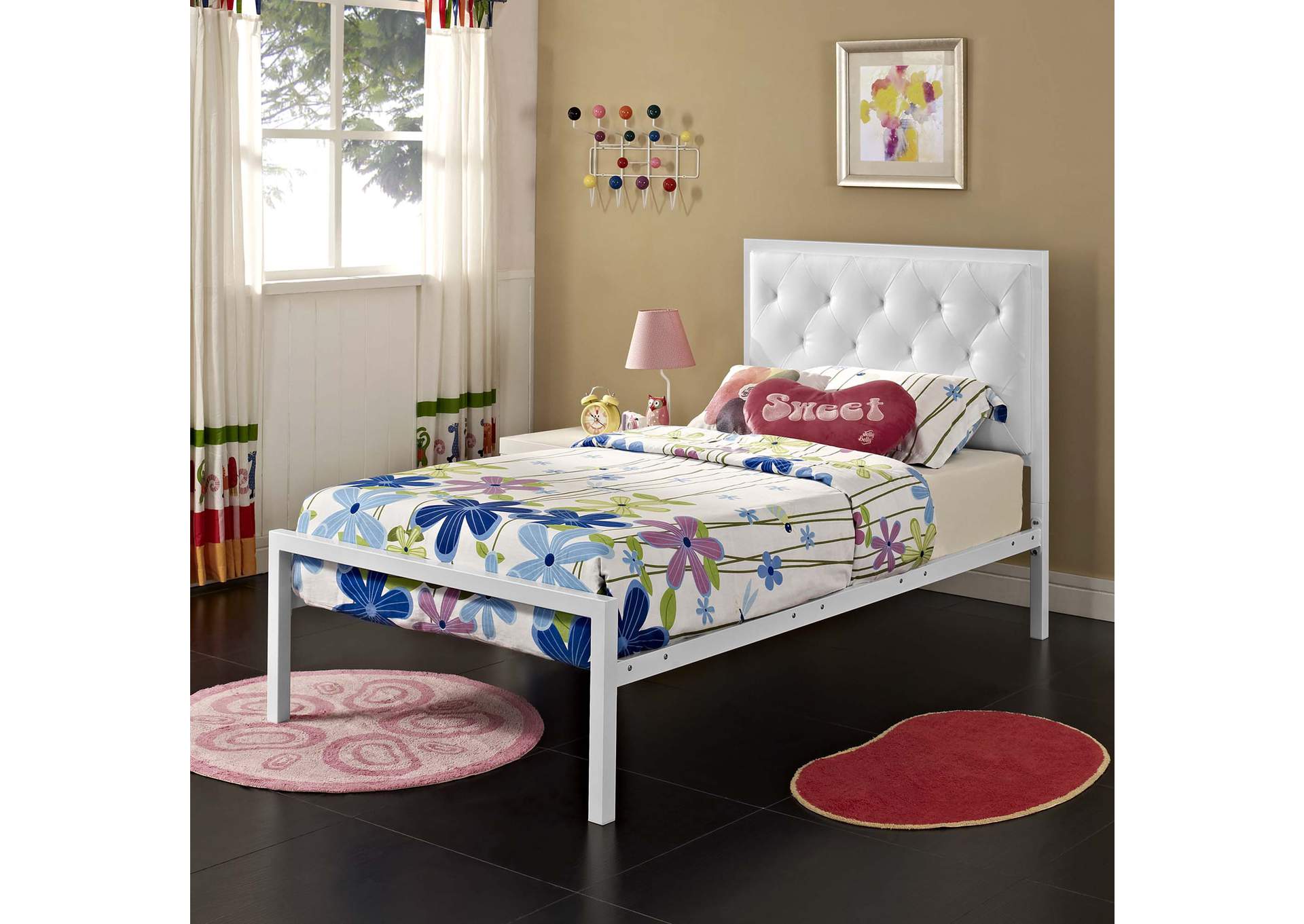 White White Mia Twin Bed - Vinyl,Modway