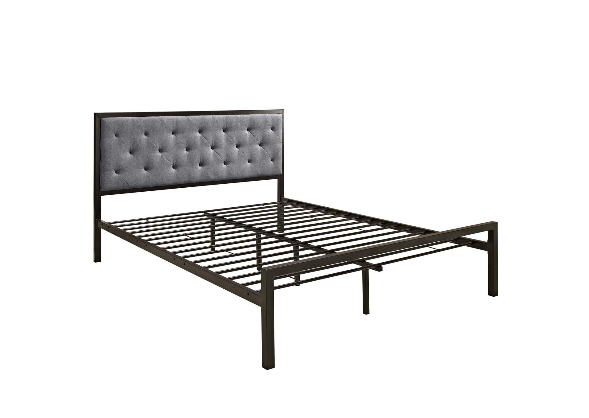 Brown Gray Mia Queen Bed - Fabric,Modway