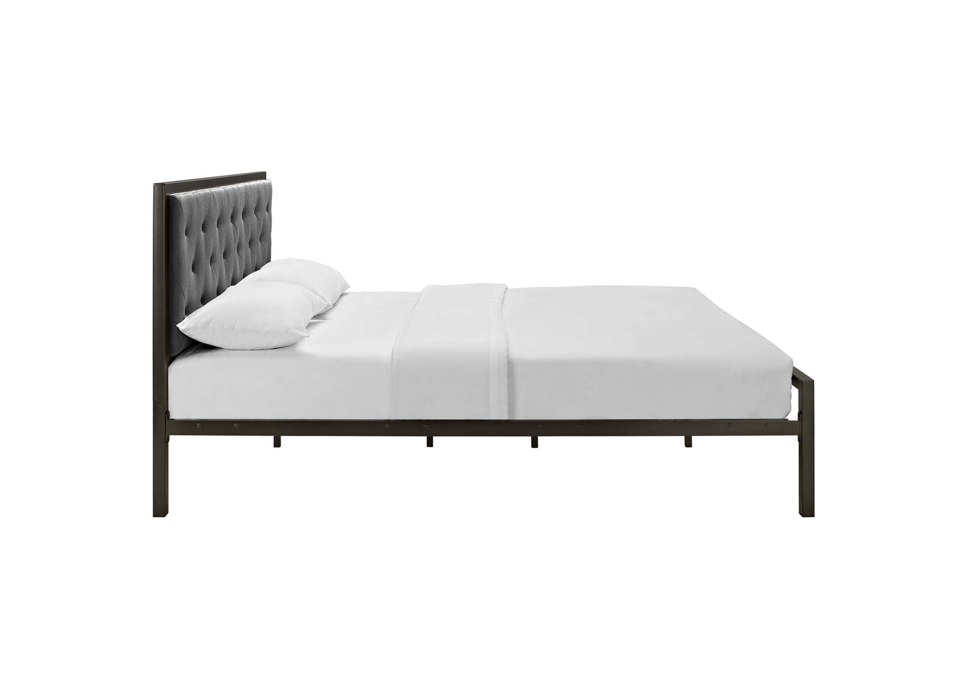 Brown Gray Mia Queen Bed - Fabric,Modway