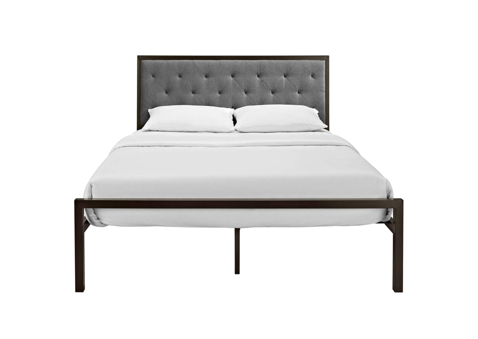 Brown Gray Mia Queen Bed - Fabric,Modway